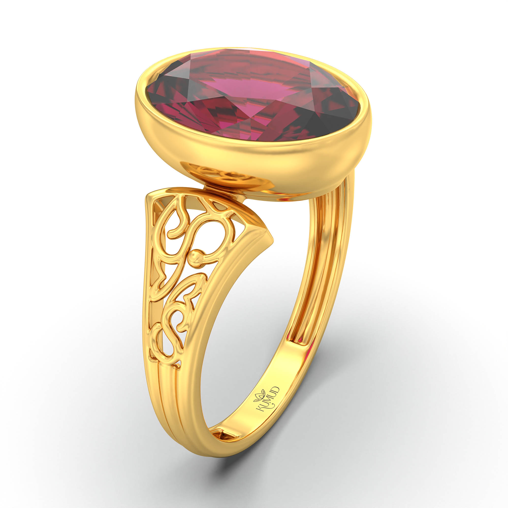 Ruby (Manik) Ring for Women in 22K Yellow Gold – Oval 11x8 mm, Bezel Setting, 4 g (Design K14-2) thumbnail