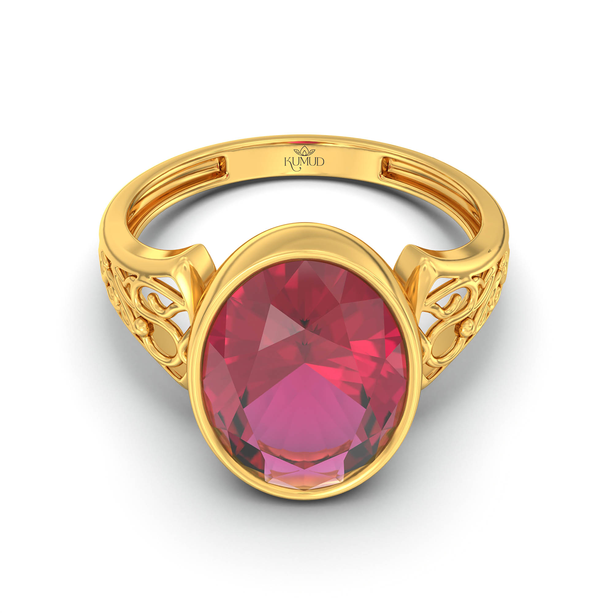 Ruby (Manik) Ring for Women in 22K Yellow Gold – Oval 11x8 mm, Bezel Setting, 4 g (Design K14-2) thumbnail