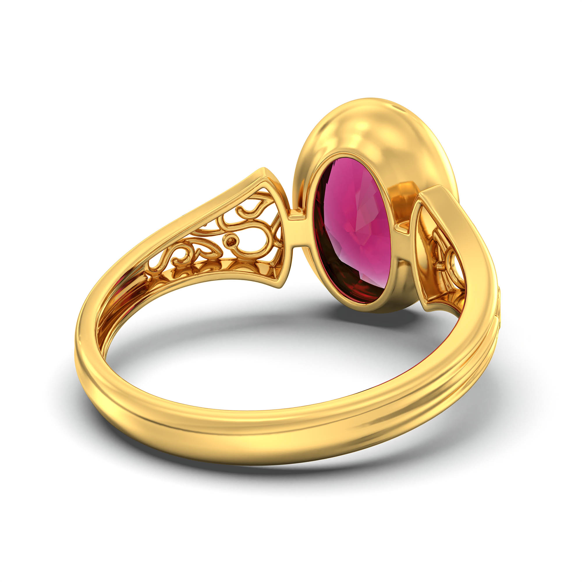 Ruby (Manik) Ring for Women in 22K Yellow Gold – Oval 11x8 mm, Bezel Setting, 4 g (Design K14-2) thumbnail