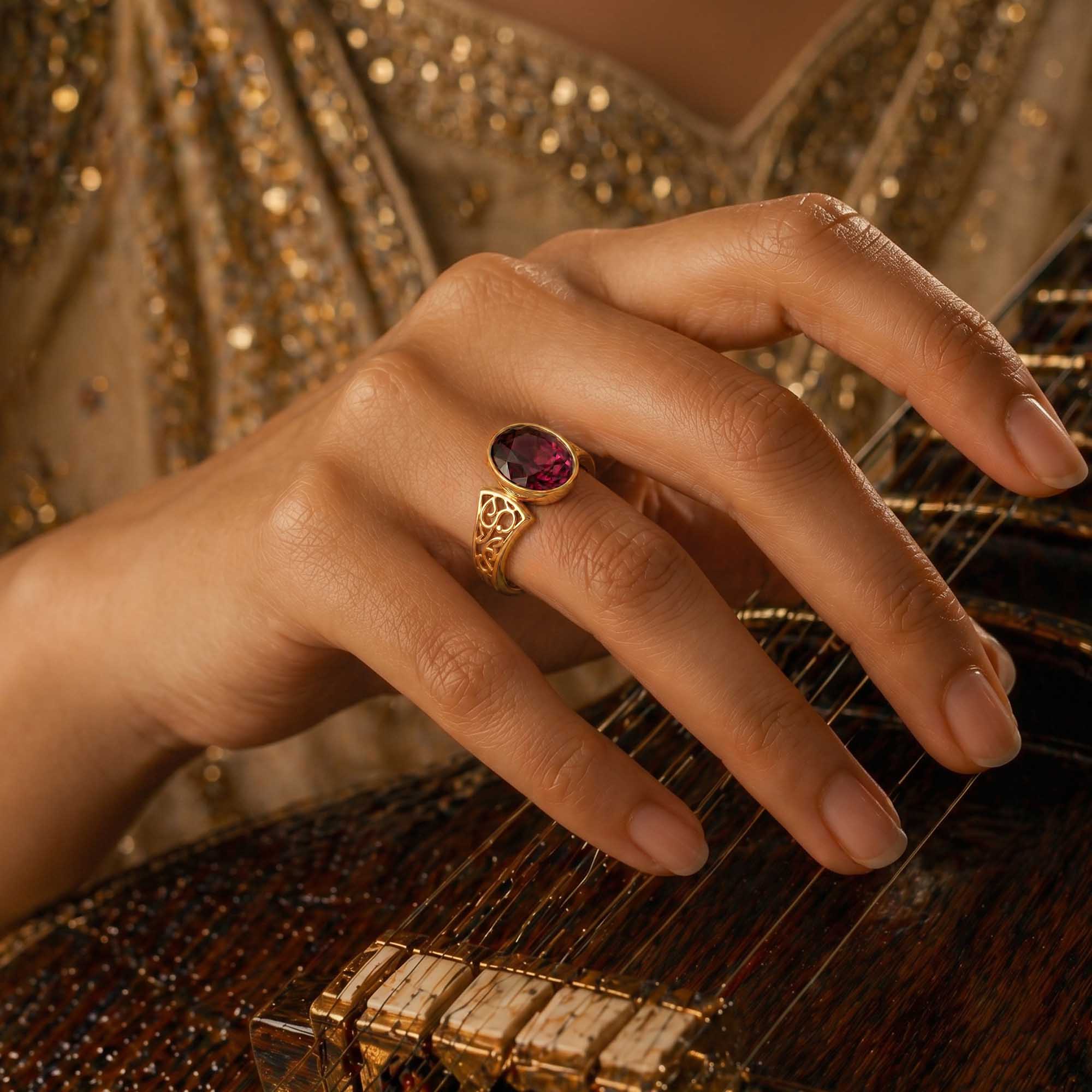Ruby (Manik) Ring for Women in 22K Yellow Gold – Oval 11x8 mm, Bezel Setting, 4 g (Design K14-2) thumbnail
