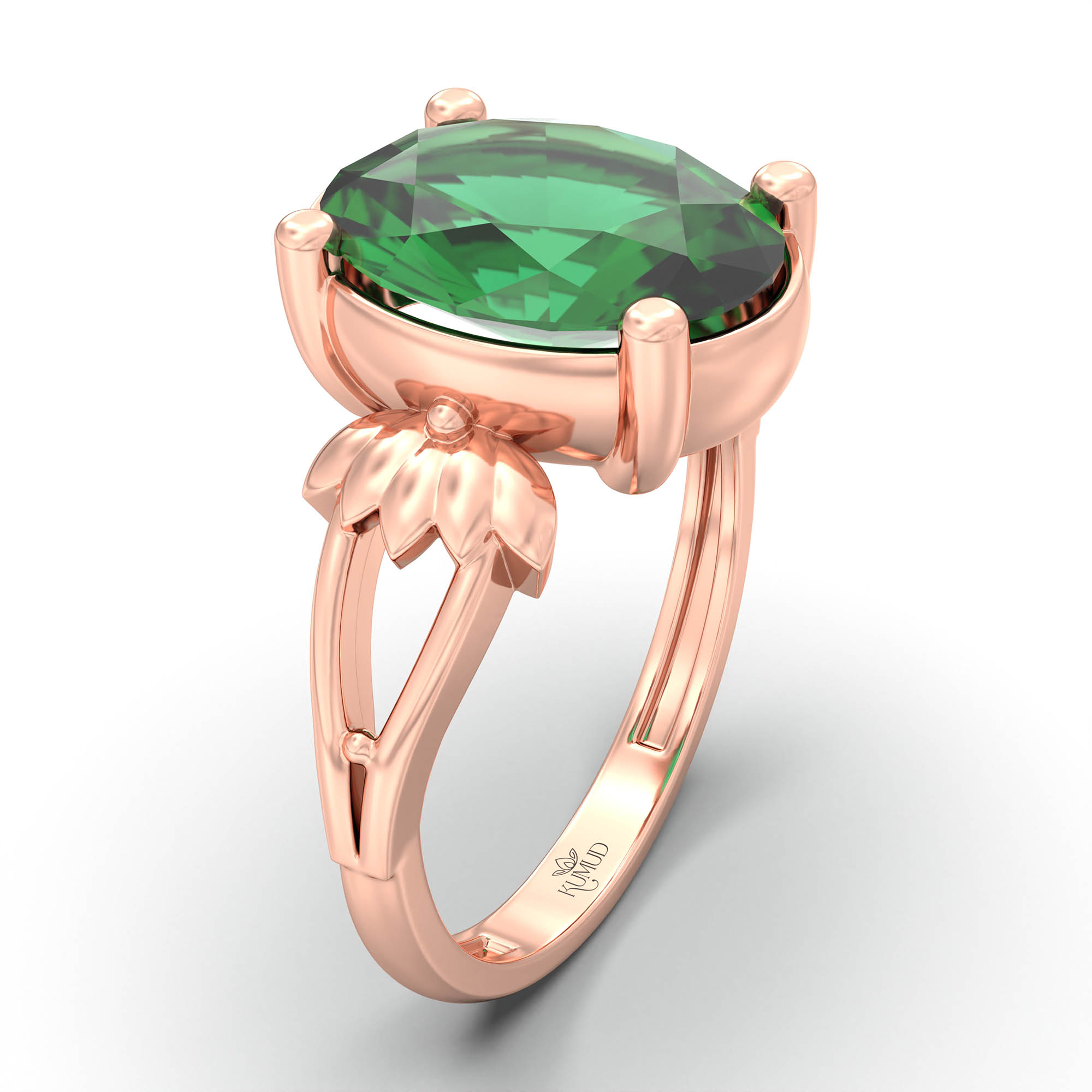 Emerald (Panna) Ring for Women in 18K Rose Gold – Oval 11x8 mm, Prong Setting, 4 g (Design K14-3) thumbnail