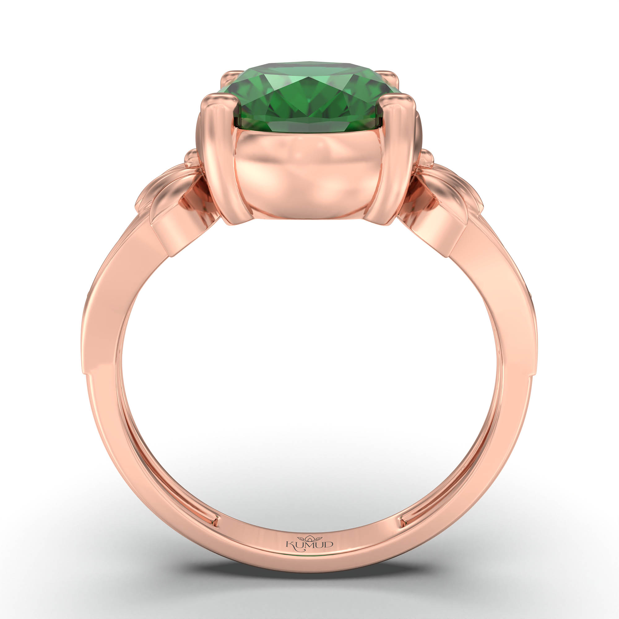Emerald (Panna) Ring for Women in 18K Rose Gold – Oval 11x8 mm, Prong Setting, 4 g (Design K14-3) thumbnail