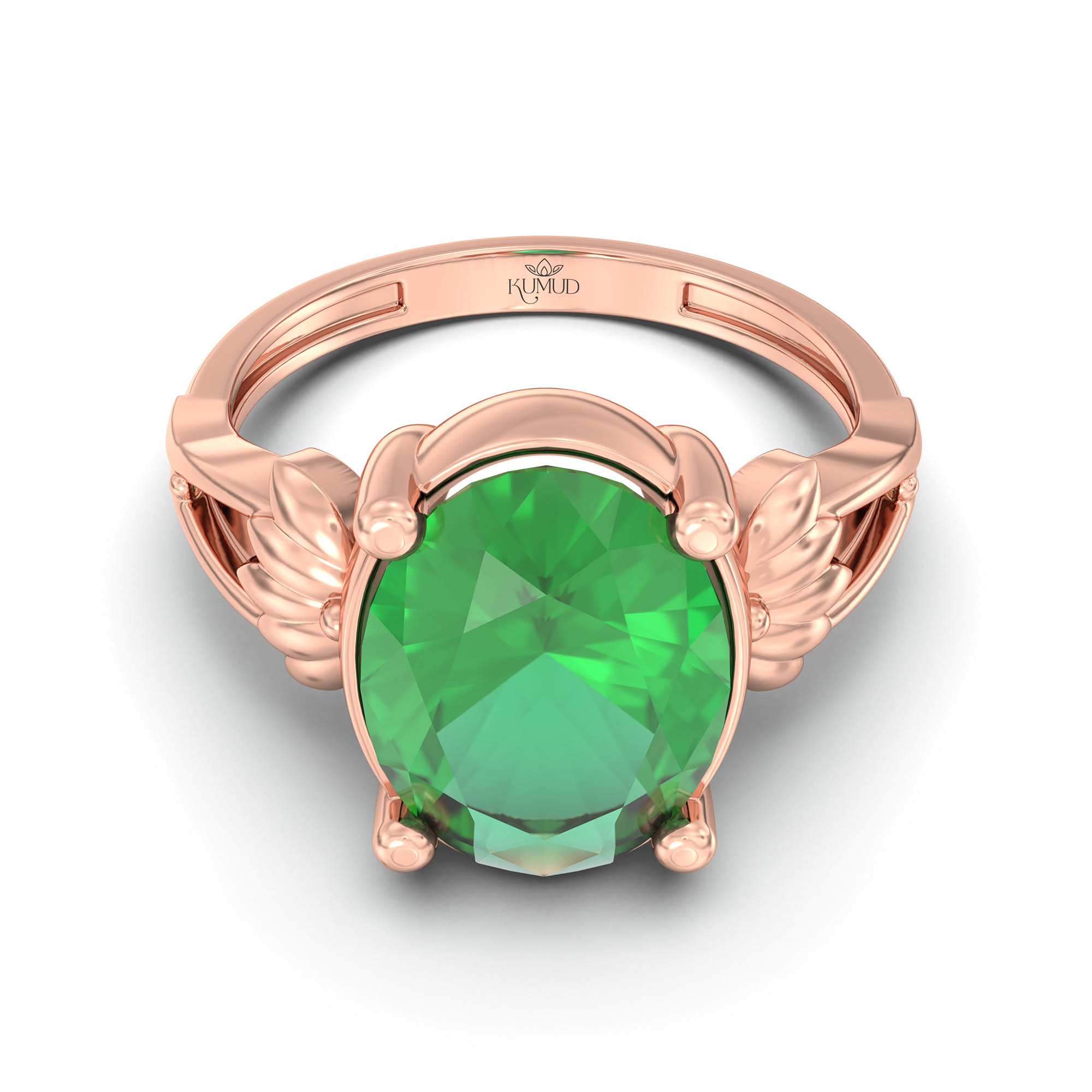 Emerald (Panna) Ring for Women in 18K Rose Gold – Oval 11x8 mm, Prong Setting, 4 g (Design K14-3) thumbnail