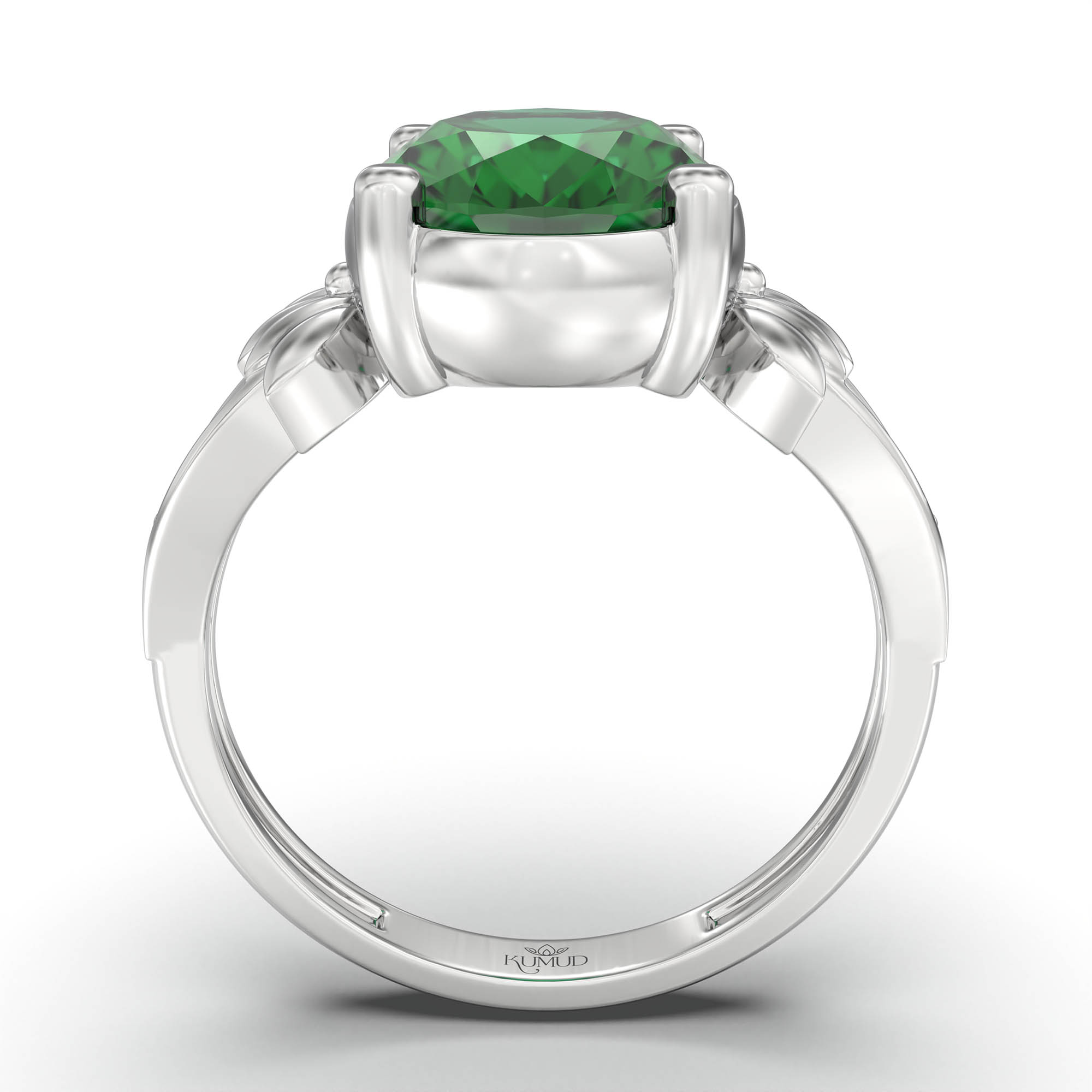 Emerald (Panna) Ring for Women in 18K White Gold – Oval 11x8 mm, Prong Setting, 4 g (Design K14-3) thumbnail