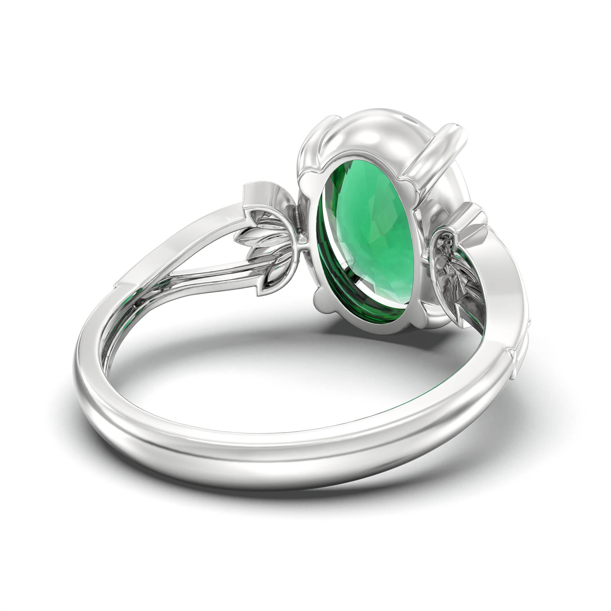 Emerald (Panna) Ring for Women in 18K White Gold – Oval 11x8 mm, Prong Setting, 4 g (Design K14-3) thumbnail