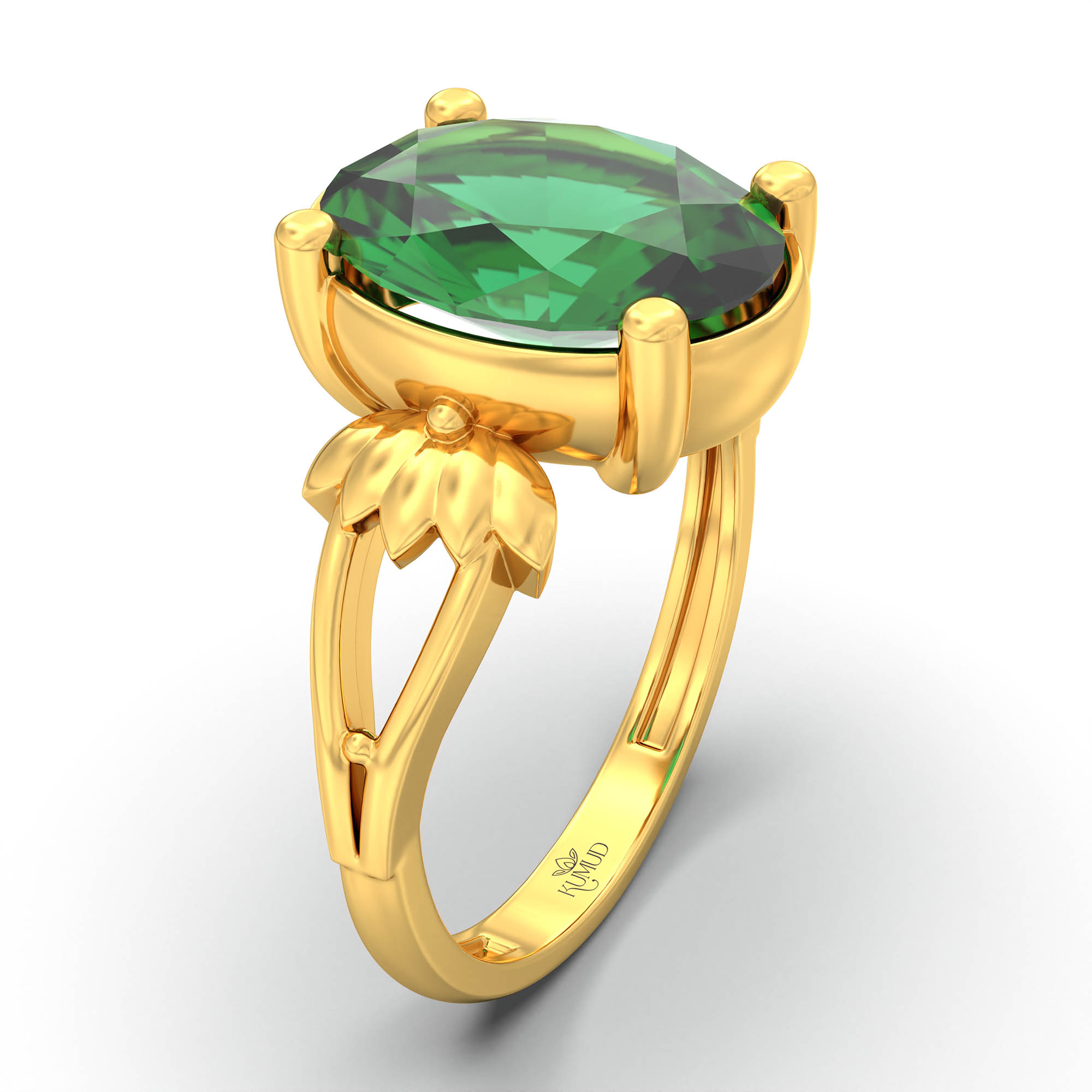 Emerald (Panna) Ring for Women in 22K Yellow Gold – Oval 11x8 mm, Prong Setting, 4 g (Design K14-3) thumbnail