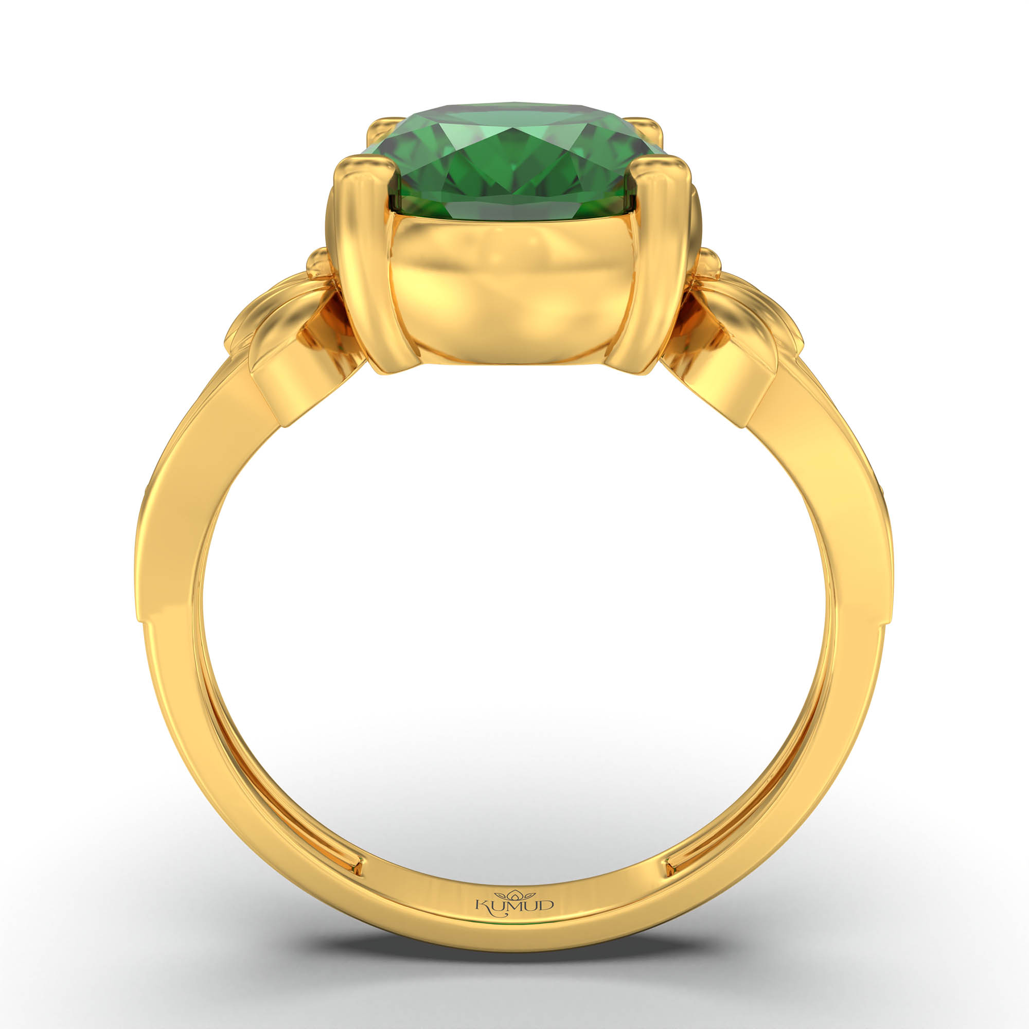 Emerald (Panna) Ring for Women in 22K Yellow Gold – Oval 11x8 mm, Prong Setting, 4 g (Design K14-3) thumbnail