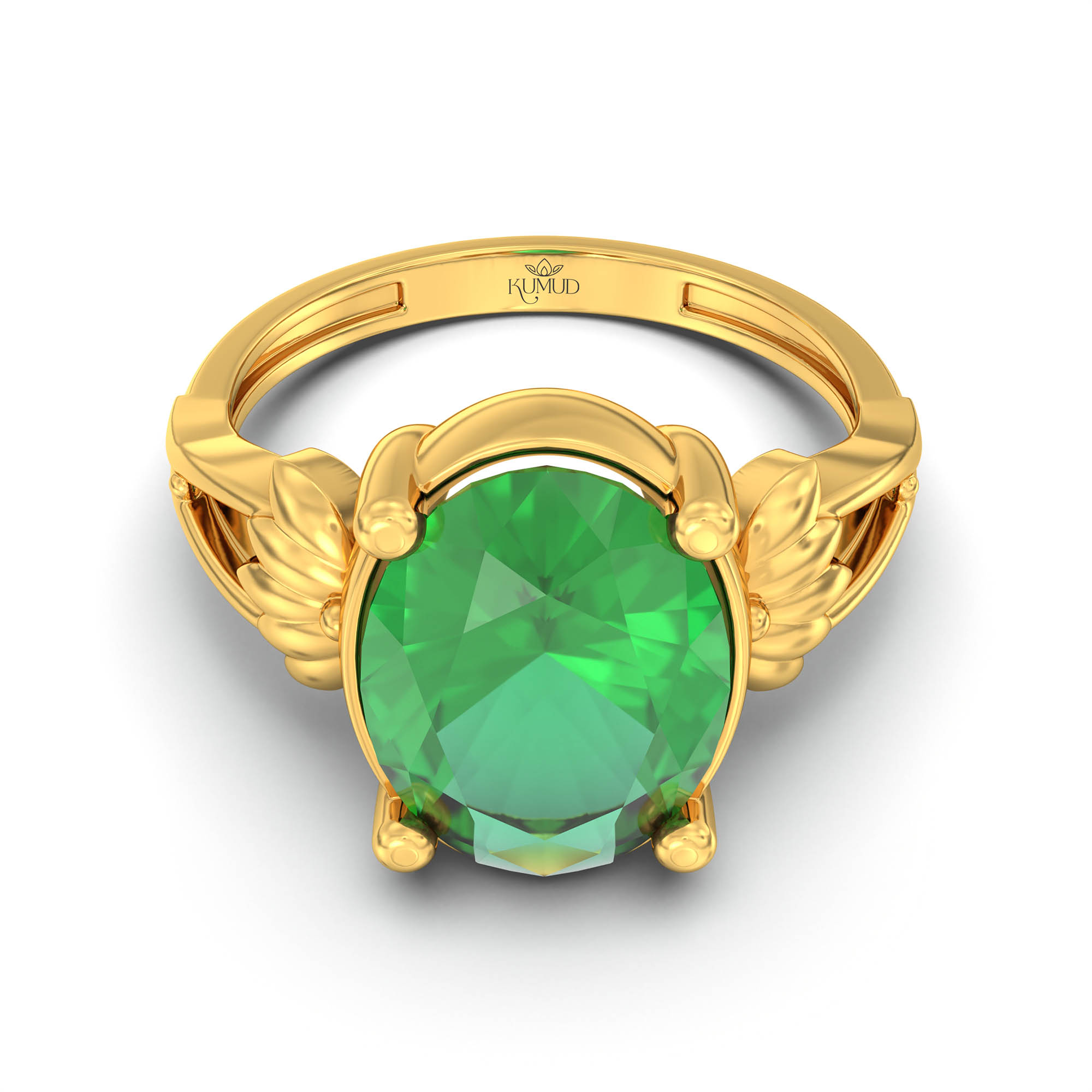 Emerald (Panna) Ring for Women in 22K Yellow Gold – Oval 11x8 mm, Prong Setting, 4 g (Design K14-3) thumbnail
