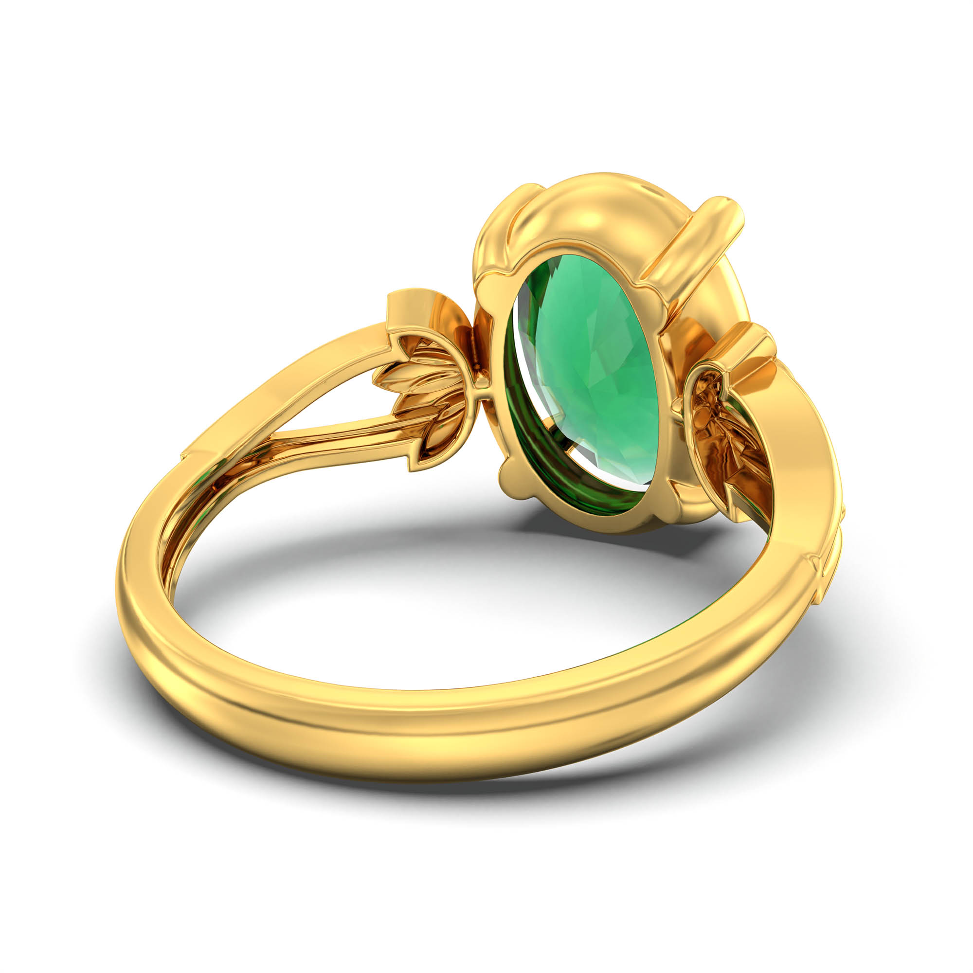 Emerald (Panna) Ring for Women in 22K Yellow Gold – Oval 11x8 mm, Prong Setting, 4 g (Design K14-3) thumbnail
