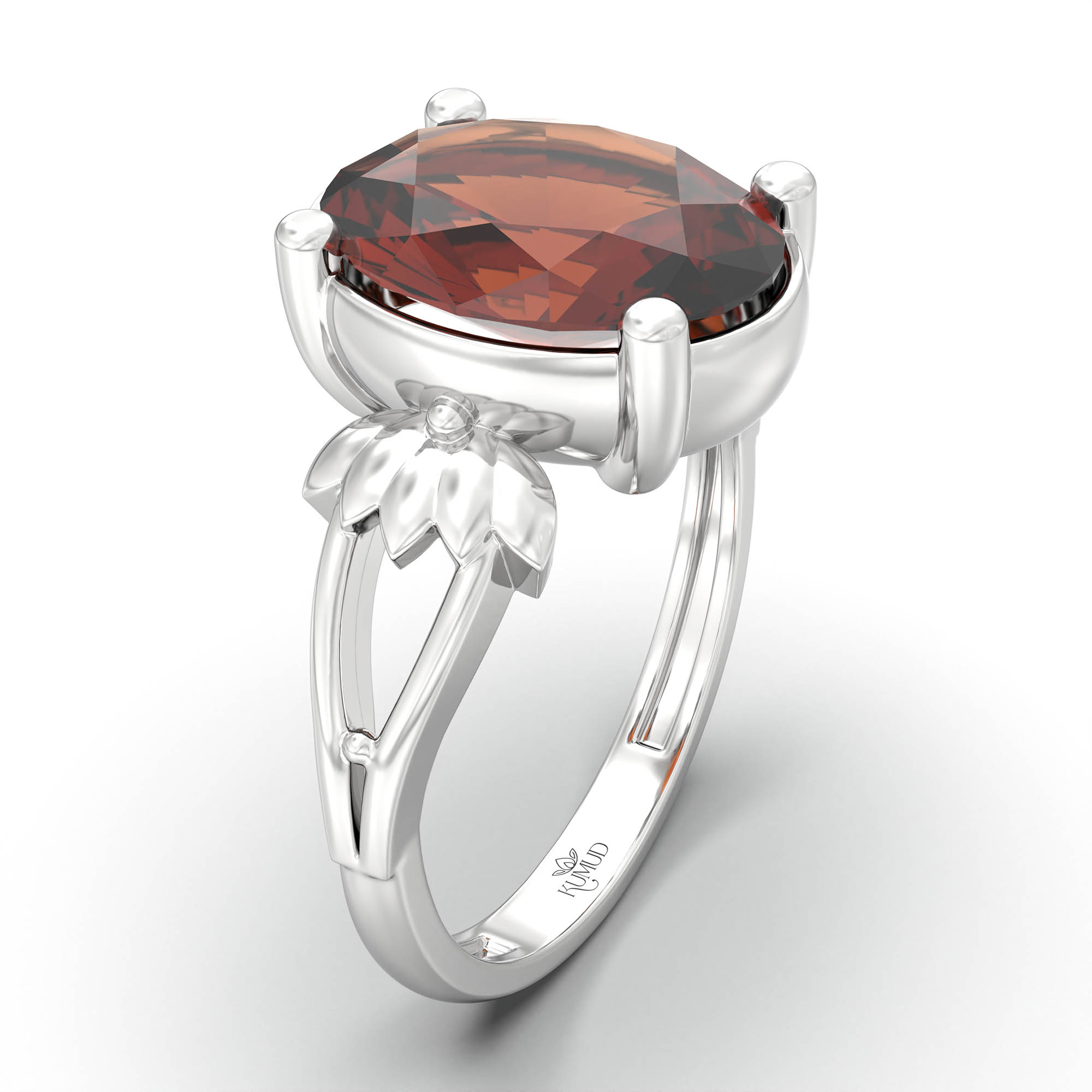 Hessonite (Gomed) Ring for Women in 925 Sterling Silver – Oval 11x8 mm, Prong Setting, 4 g (Design K14-3) thumbnail