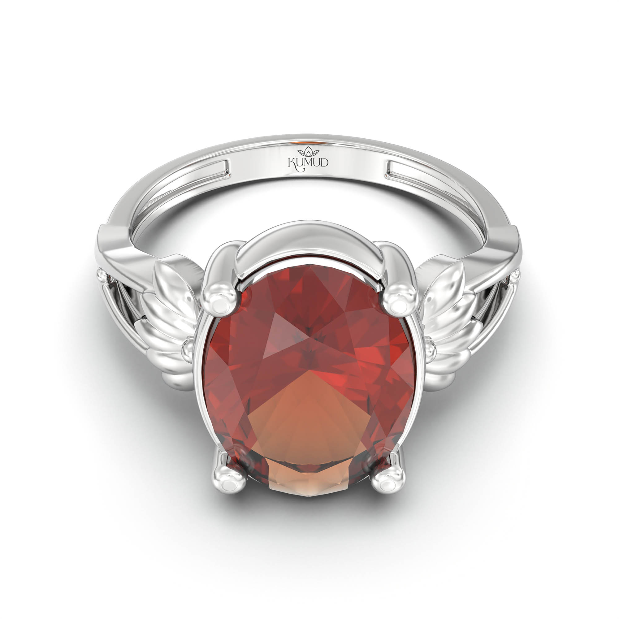 Hessonite (Gomed) Ring for Women in 925 Sterling Silver – Oval 11x8 mm, Prong Setting, 4 g (Design K14-3) thumbnail