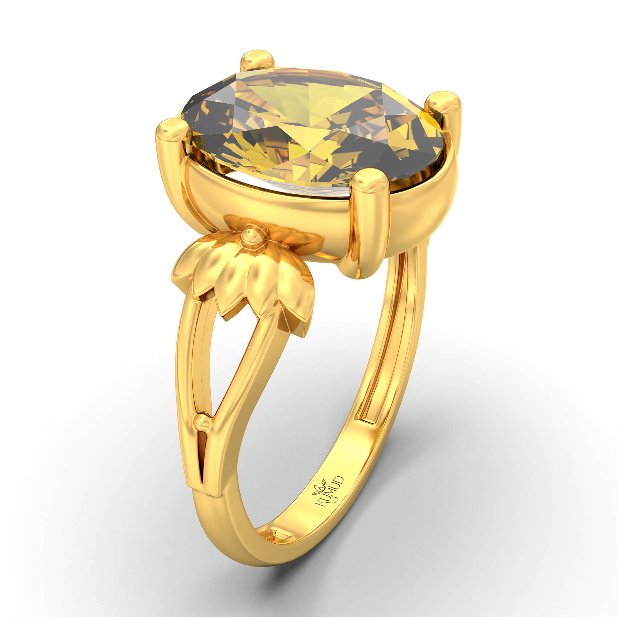Yellow Sapphire (Pukhraj) Ring for Women in 22K Yellow Gold – Oval 11x8 mm, Prong Setting, 4 g (Design K14-3) thumbnail