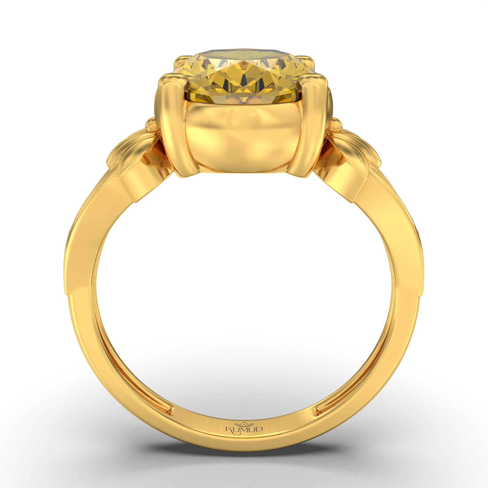 Yellow Sapphire (Pukhraj) Ring for Women in 22K Yellow Gold – Oval 11x8 mm, Prong Setting, 4 g (Design K14-3) thumbnail