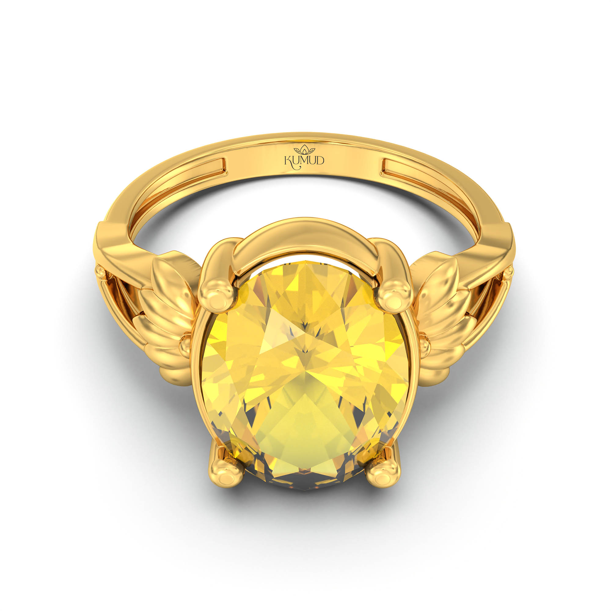 Yellow Sapphire (Pukhraj) Ring for Women in 22K Yellow Gold – Oval 11x8 mm, Prong Setting, 4 g (Design K14-3) thumbnail