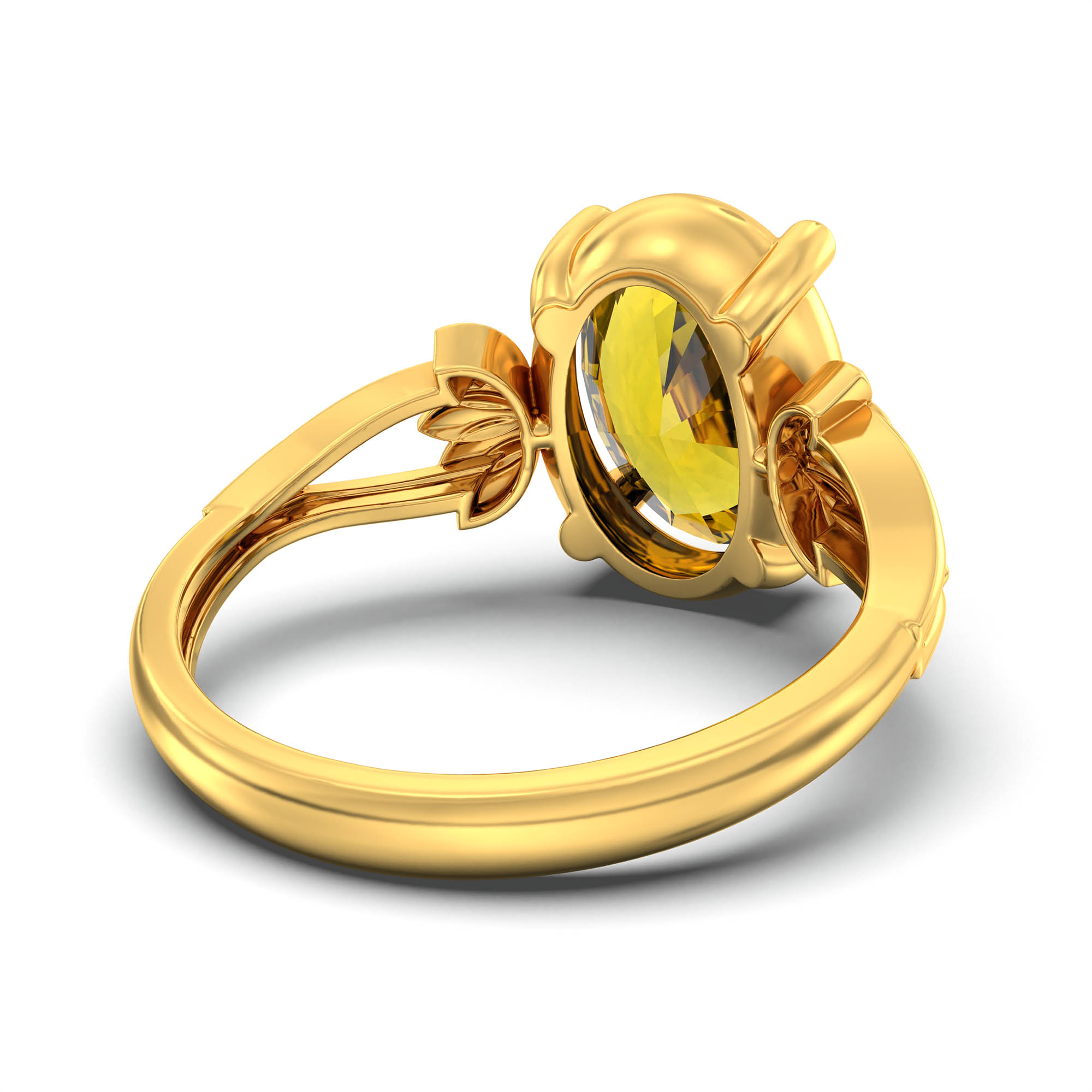 Yellow Sapphire (Pukhraj) Ring for Women in 22K Yellow Gold – Oval 11x8 mm, Prong Setting, 4 g (Design K14-3) thumbnail