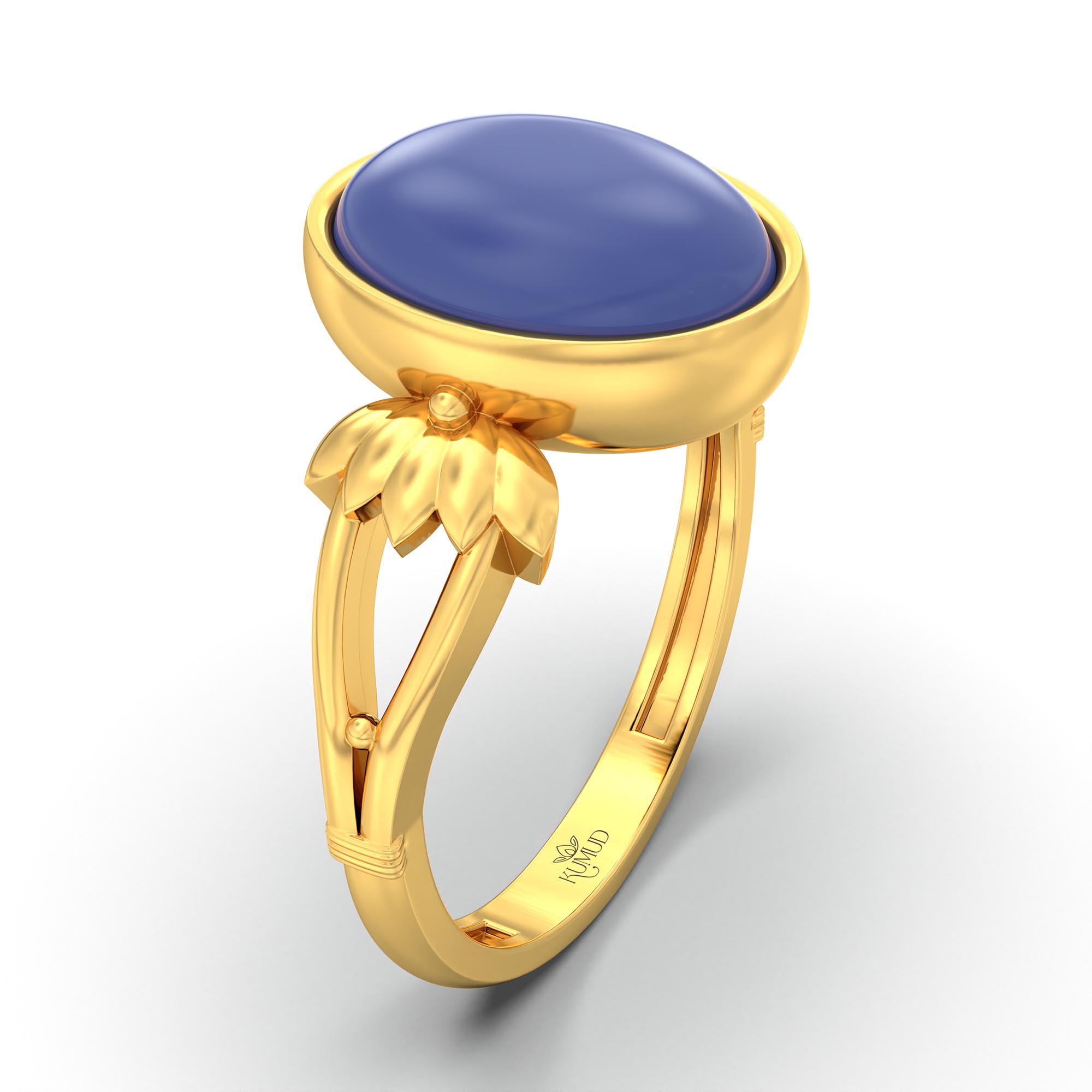 Blue Sapphire (Neelam) Ring for Women in 22K Yellow Gold – Oval Cabochon 11x8 mm, Bezel Setting, 4 g (Design K14-3) thumbnail