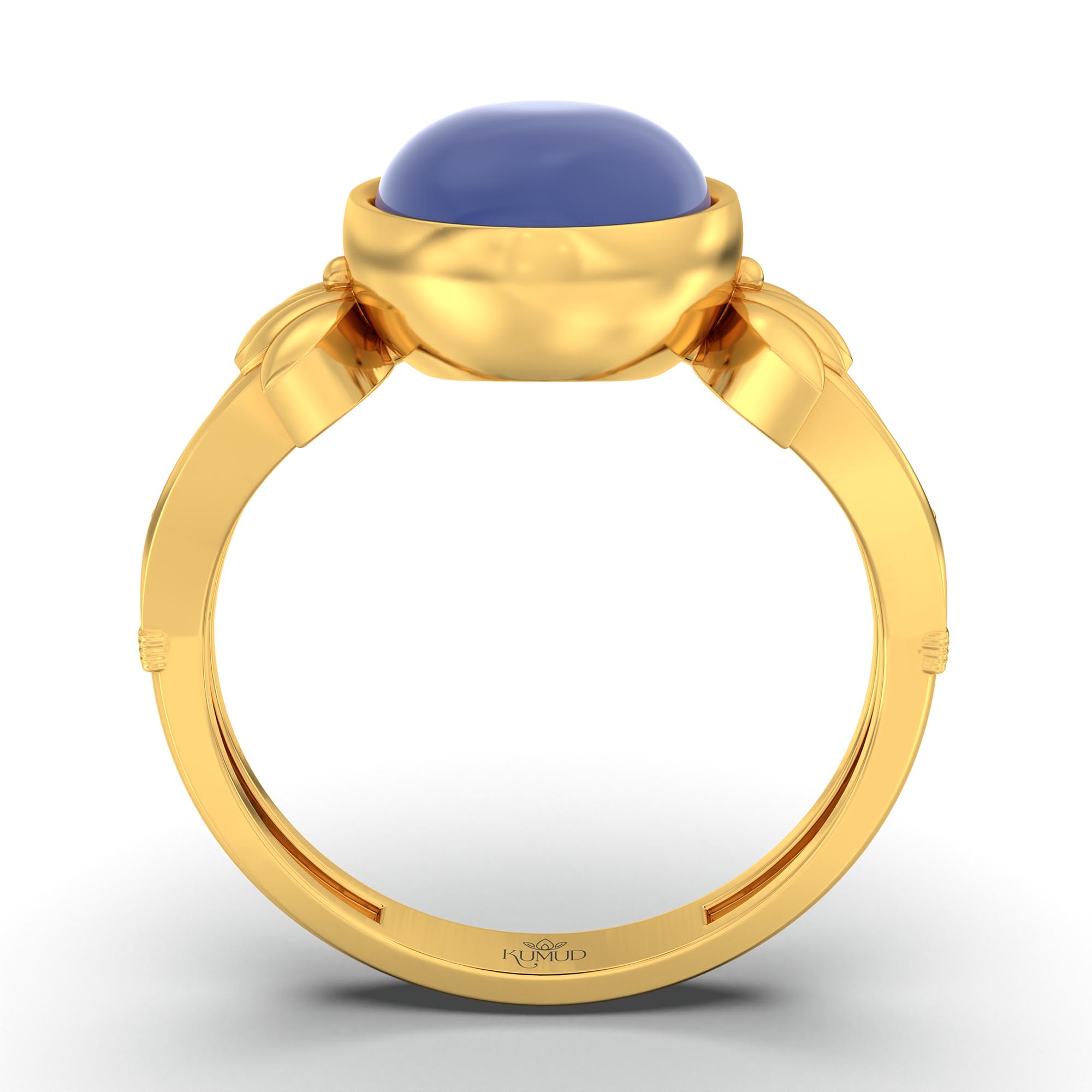 Blue Sapphire (Neelam) Ring for Women in 22K Yellow Gold – Oval Cabochon 11x8 mm, Bezel Setting, 4 g (Design K14-3) thumbnail