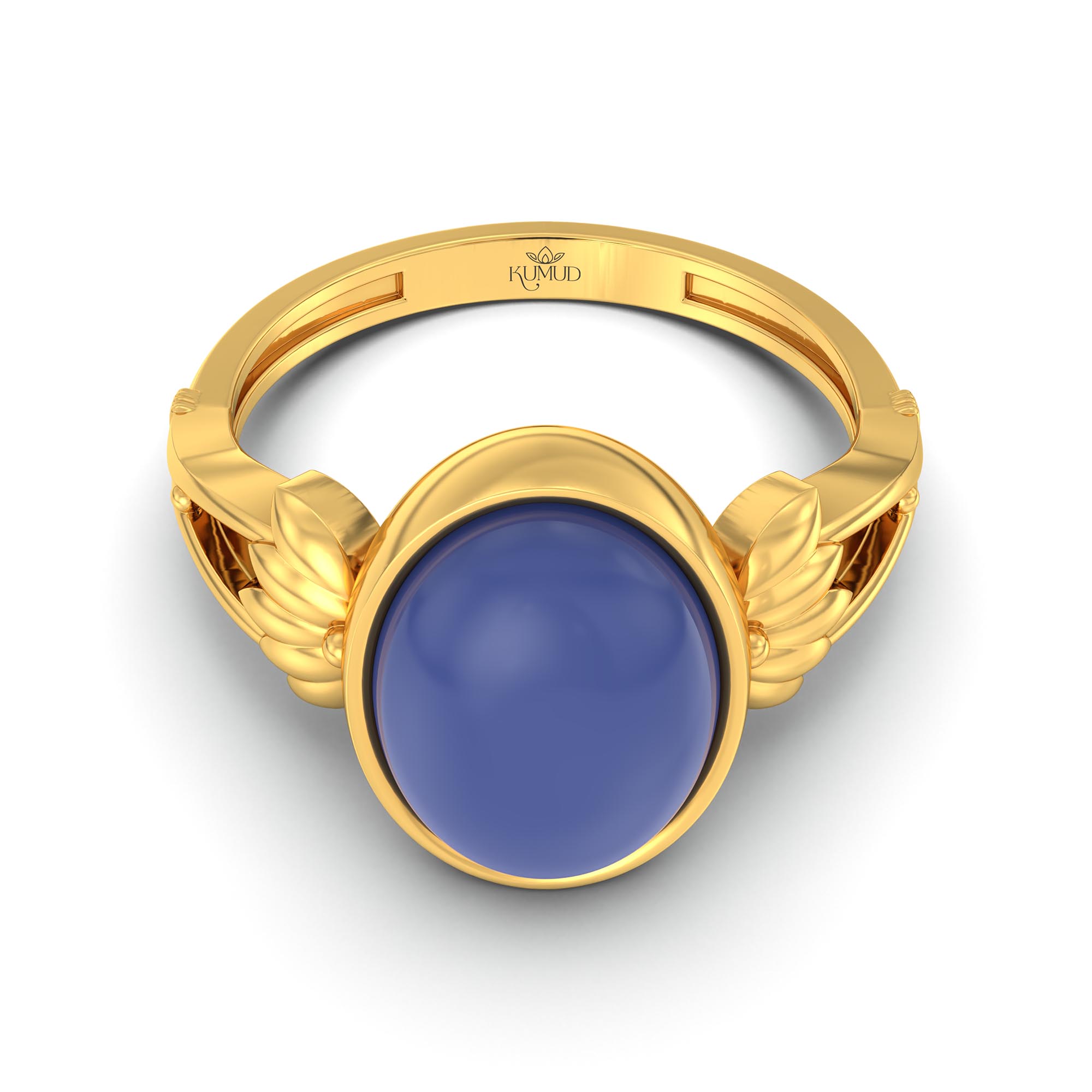 Blue Sapphire (Neelam) Ring for Women in 22K Yellow Gold – Oval Cabochon 11x8 mm, Bezel Setting, 4 g (Design K14-3) thumbnail