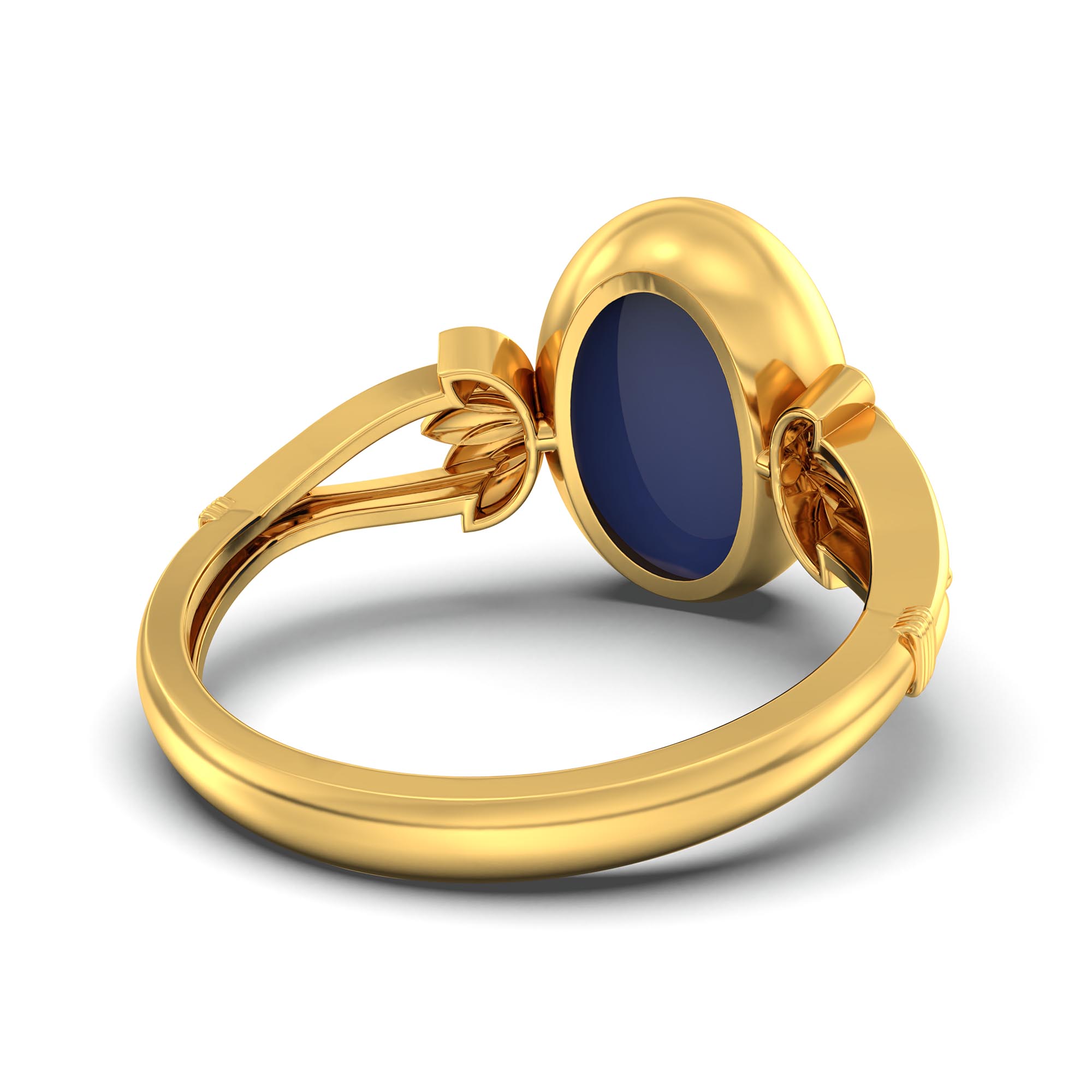 Blue Sapphire (Neelam) Ring for Women in 22K Yellow Gold – Oval Cabochon 11x8 mm, Bezel Setting, 4 g (Design K14-3) thumbnail