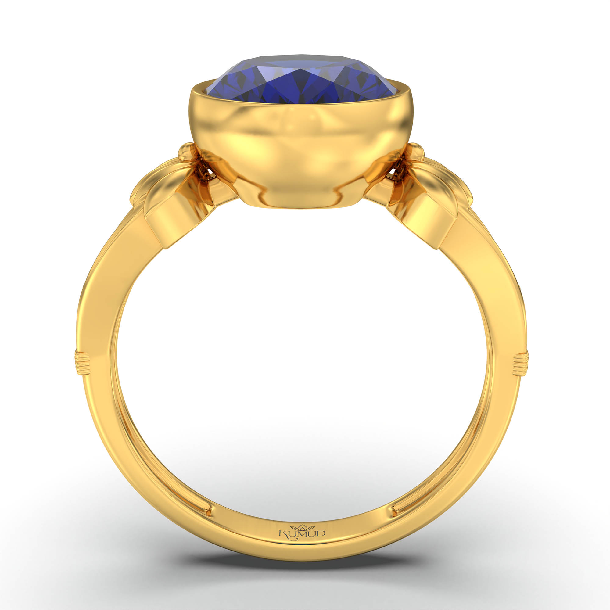 Blue Sapphire (Neelam) Ring for Women in 22K Yellow Gold – Oval 11x8 mm, Bezel Setting, 4 g (Design K14-3) thumbnail