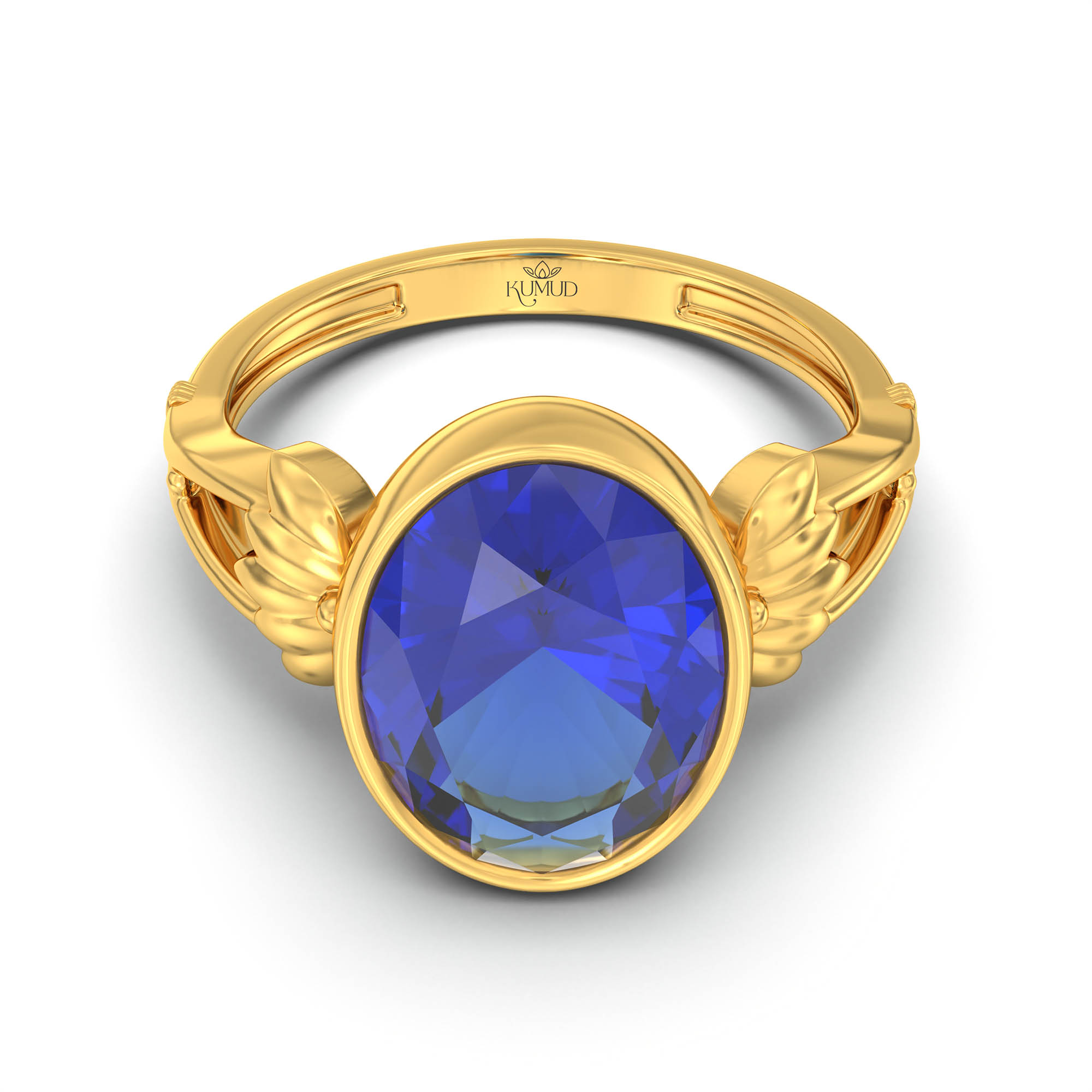 Blue Sapphire (Neelam) Ring for Women in 22K Yellow Gold – Oval 11x8 mm, Bezel Setting, 4 g (Design K14-3) thumbnail