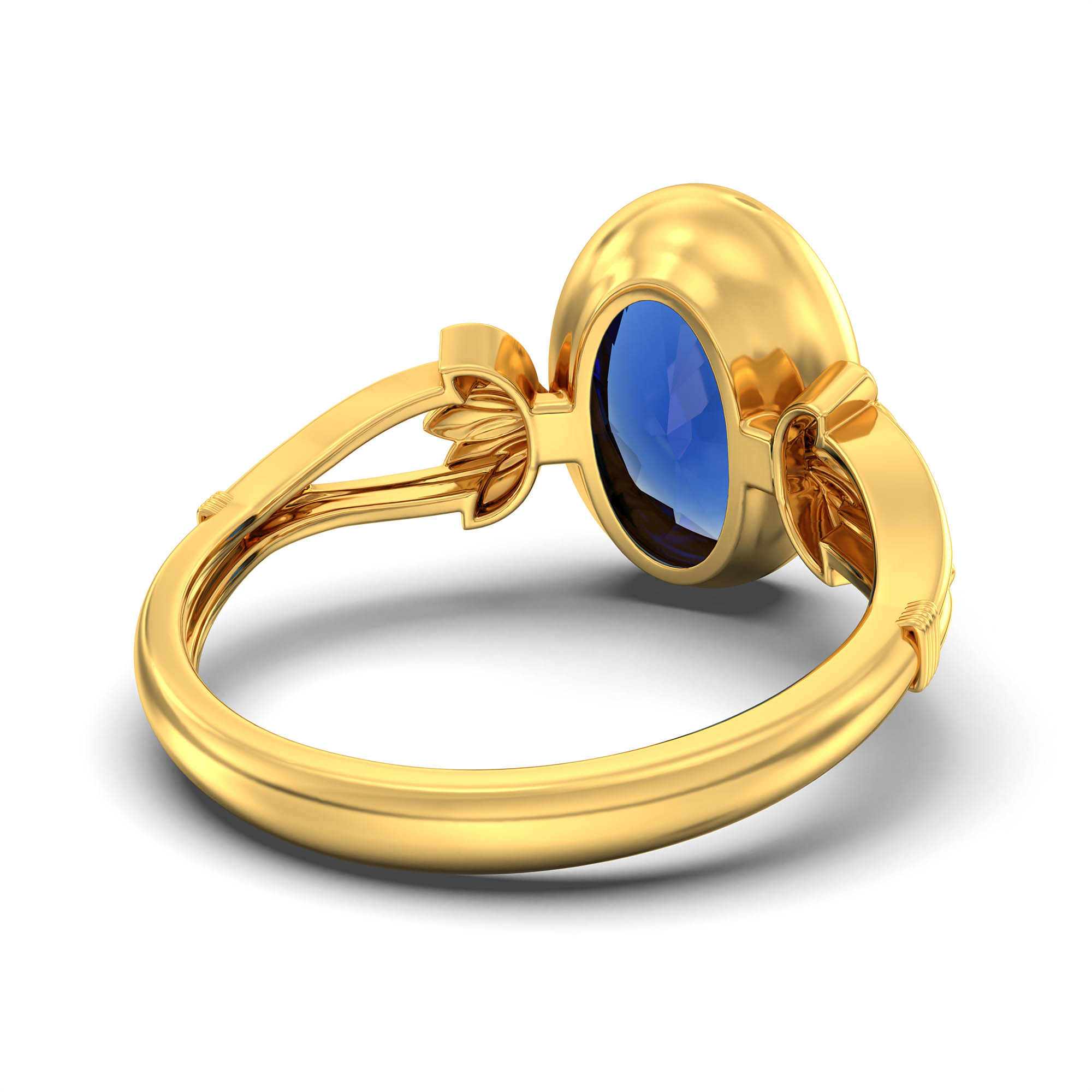 Blue Sapphire (Neelam) Ring for Women in 22K Yellow Gold – Oval 11x8 mm, Bezel Setting, 4 g (Design K14-3) thumbnail