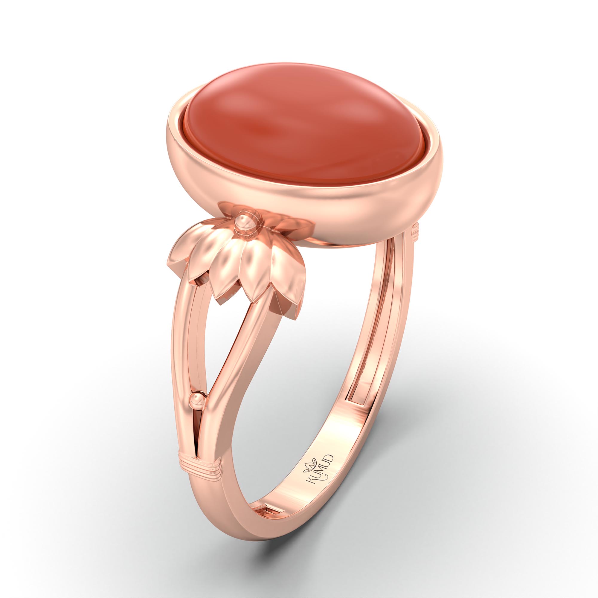 Red Coral (Moonga) Ring for Women in 18K Rose Gold – Oval Cabochon 11x8 mm, Bezel Setting, 4 g (Design K14-3) thumbnail