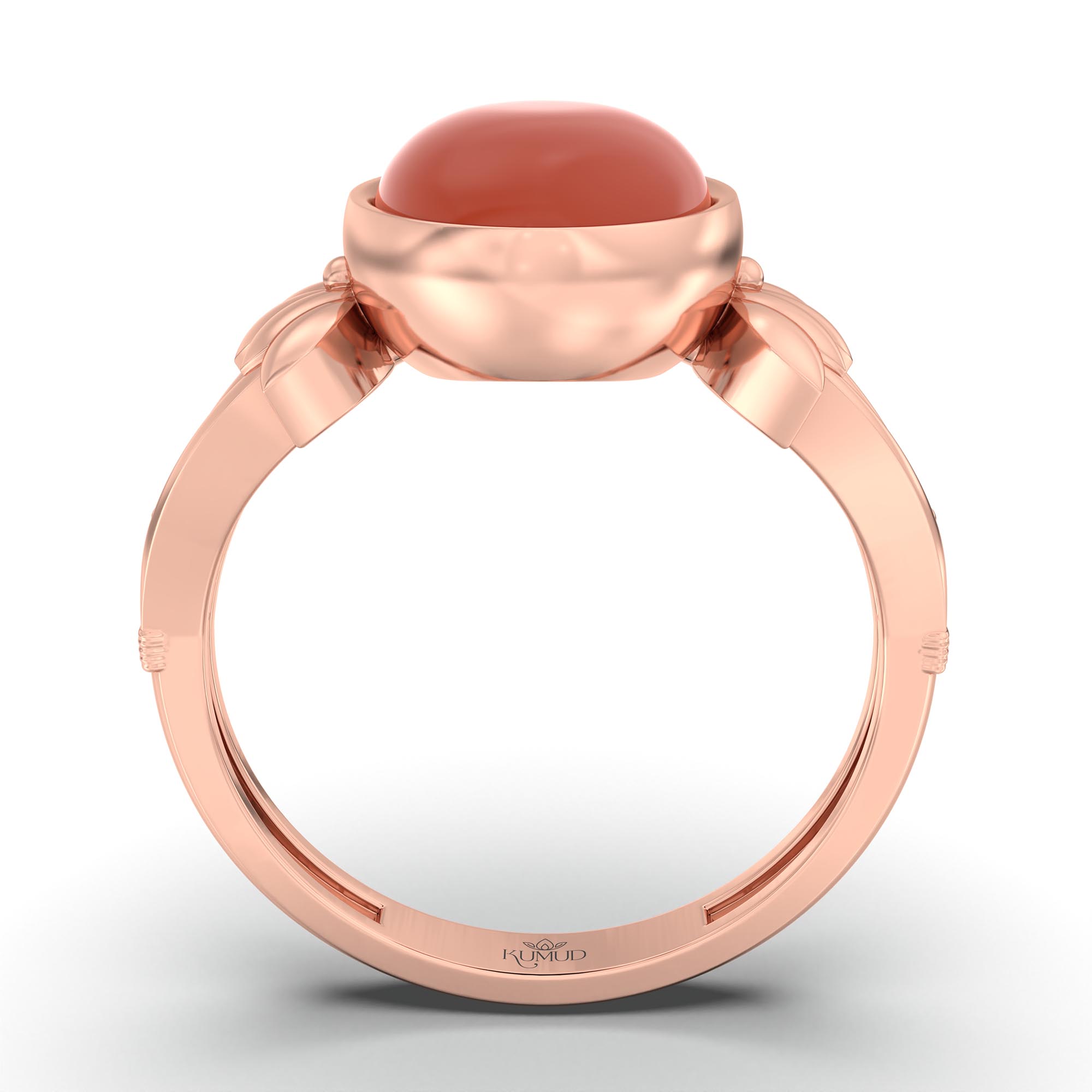 Red Coral (Moonga) Ring for Women in 18K Rose Gold – Oval Cabochon 11x8 mm, Bezel Setting, 4 g (Design K14-3) thumbnail