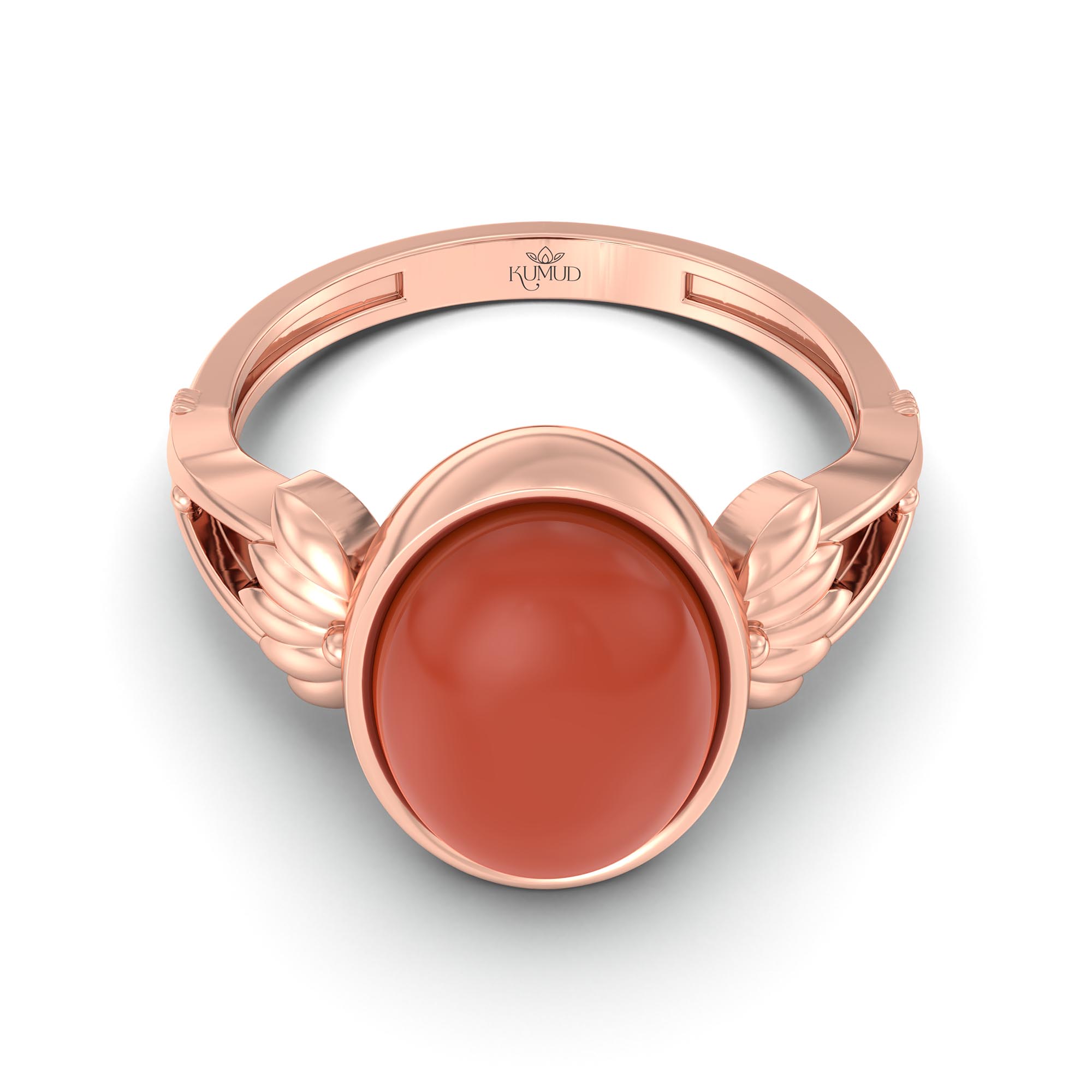 Red Coral (Moonga) Ring for Women in 18K Rose Gold – Oval Cabochon 11x8 mm, Bezel Setting, 4 g (Design K14-3) thumbnail