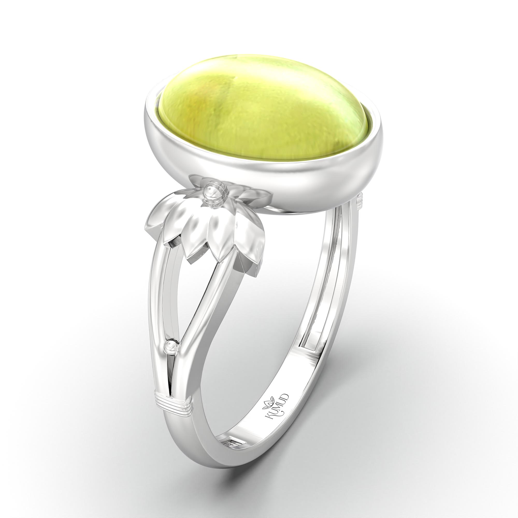 Cat's Eye (Lehsunia) Ring for Women in 925 Sterling Silver – Oval Cabochon 11x8 mm, Bezel Setting, 4 g (Design K14-3) thumbnail