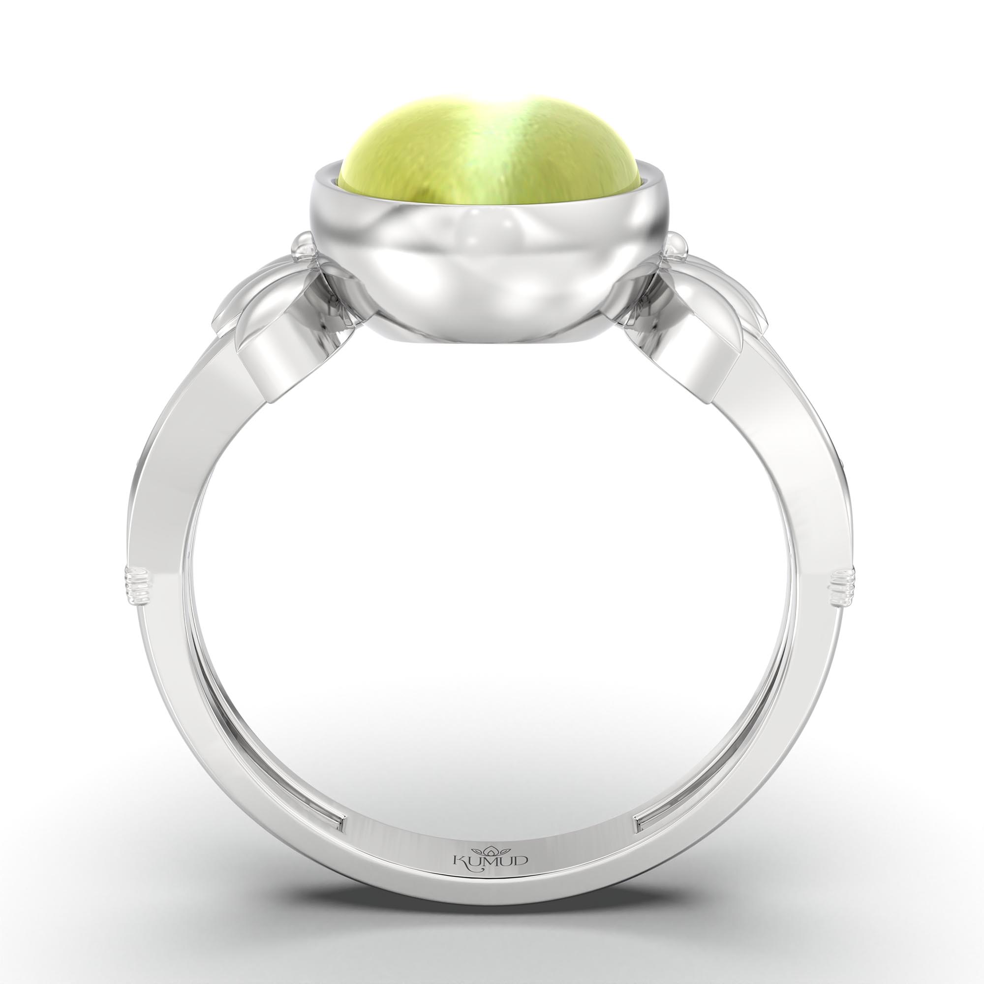 Cat's Eye (Lehsunia) Ring for Women in 925 Sterling Silver – Oval Cabochon 11x8 mm, Bezel Setting, 4 g (Design K14-3) thumbnail