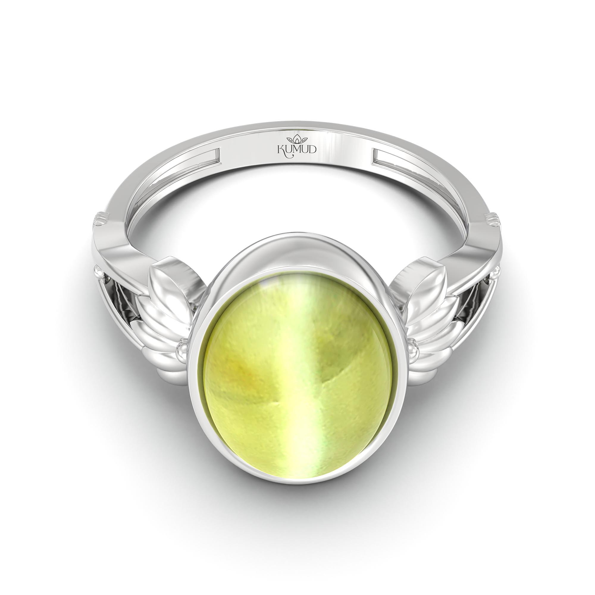 Cat's Eye (Lehsunia) Ring for Women in 925 Sterling Silver – Oval Cabochon 11x8 mm, Bezel Setting, 4 g (Design K14-3) thumbnail