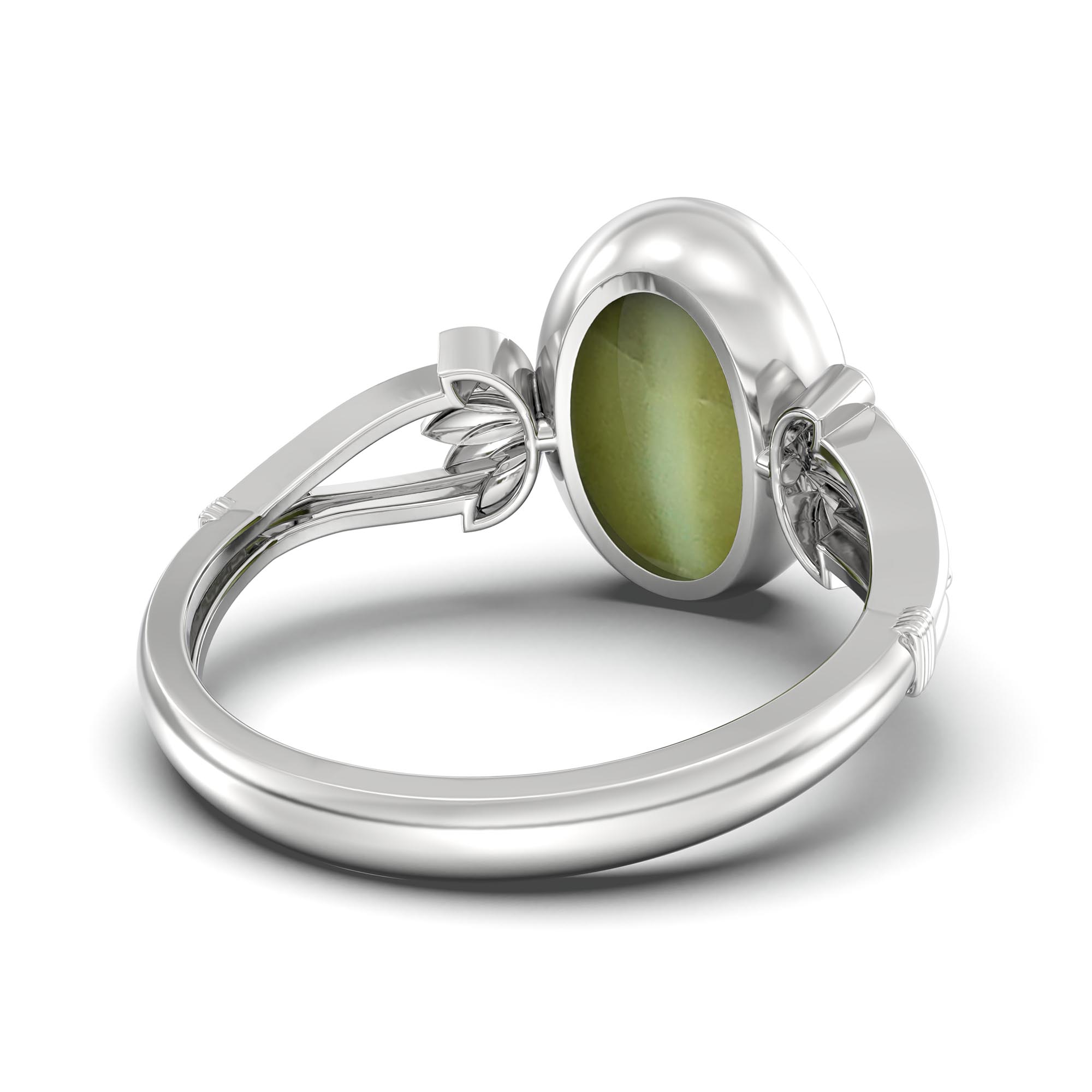 Cat's Eye (Lehsunia) Ring for Women in 925 Sterling Silver – Oval Cabochon 11x8 mm, Bezel Setting, 4 g (Design K14-3) thumbnail