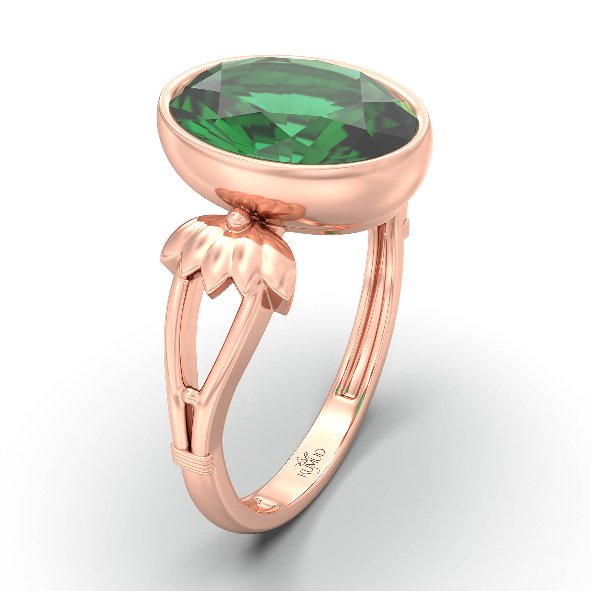Emerald (Panna) Ring for Women in 18K Rose Gold – Oval 11x8 mm, Bezel Setting, 4 g (Design K14-3) thumbnail