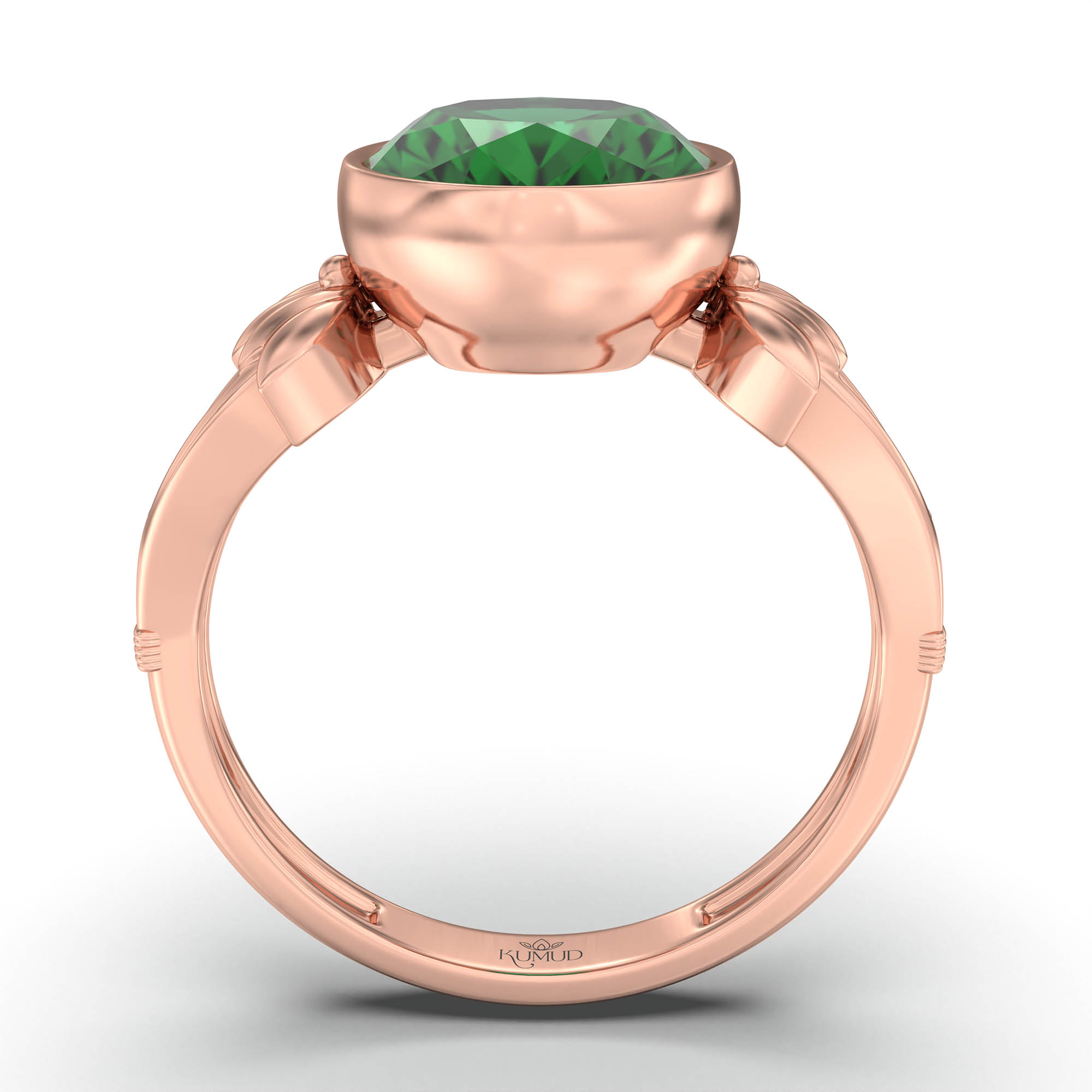 Emerald (Panna) Ring for Women in 18K Rose Gold – Oval 11x8 mm, Bezel Setting, 4 g (Design K14-3) thumbnail