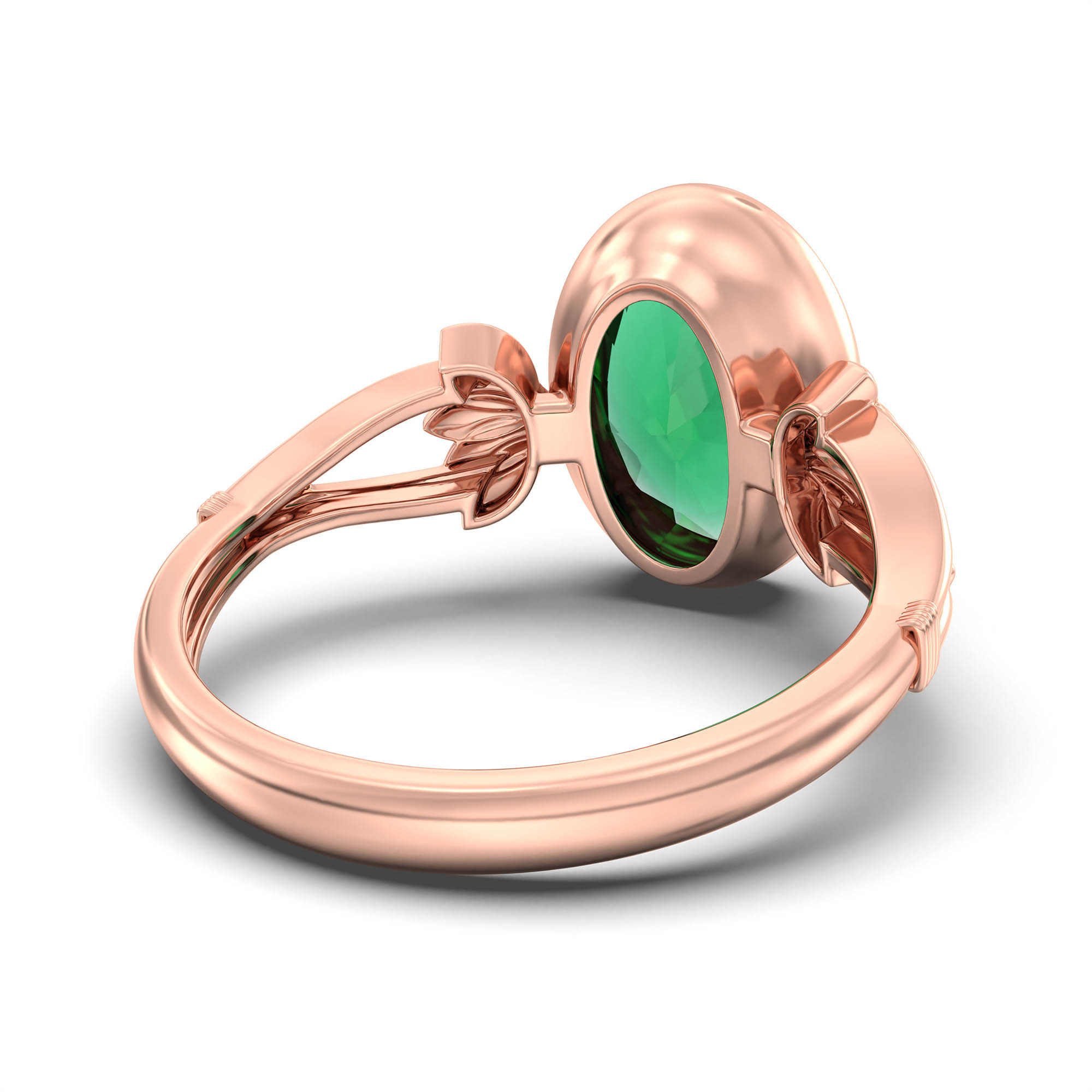 Emerald (Panna) Ring for Women in 18K Rose Gold – Oval 11x8 mm, Bezel Setting, 4 g (Design K14-3) thumbnail