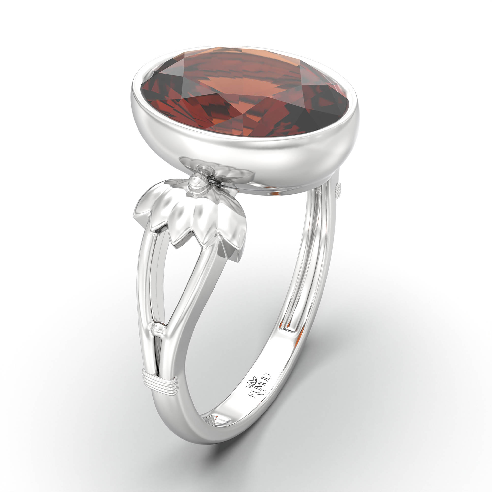 Hessonite (Gomed) Ring for Women in 925 Sterling Silver – Oval 11x8 mm, Bezel Setting, 4 g (Design K14-3) thumbnail