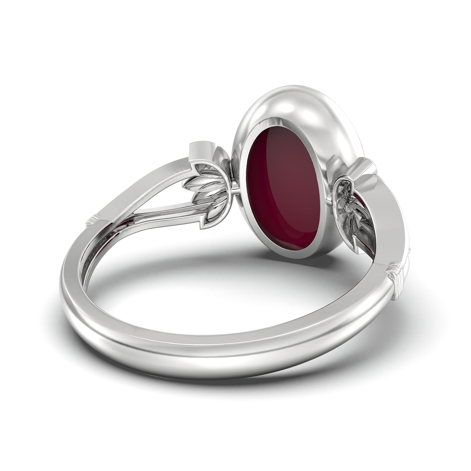Ruby (Manik) Ring for Women in 18K White Gold – Oval Cabochon 11x8 mm, Bezel Setting, 4 g (Design K14-3) thumbnail