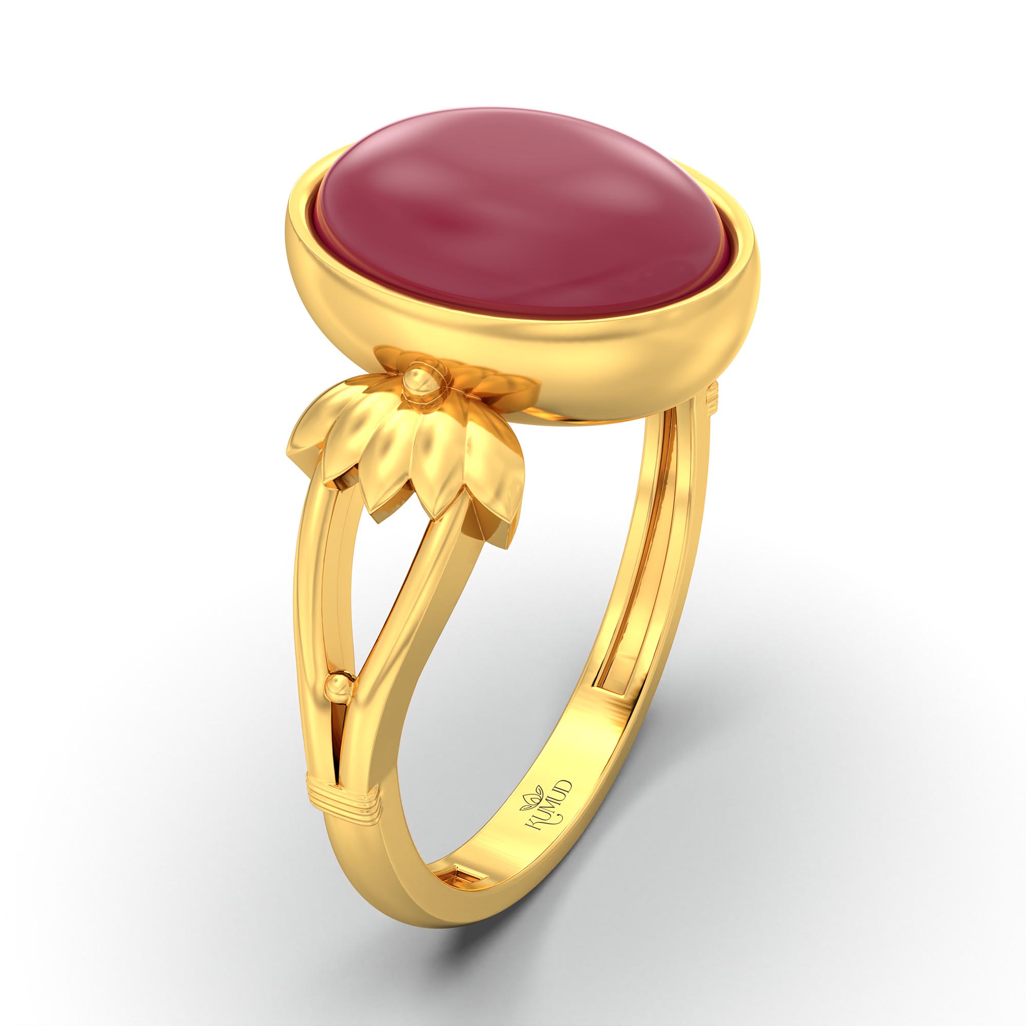 Ruby (Manik) Ring for Women in 22K Yellow Gold – Oval Cabochon 11x8 mm, Bezel Setting, 4 g (Design K14-3) thumbnail