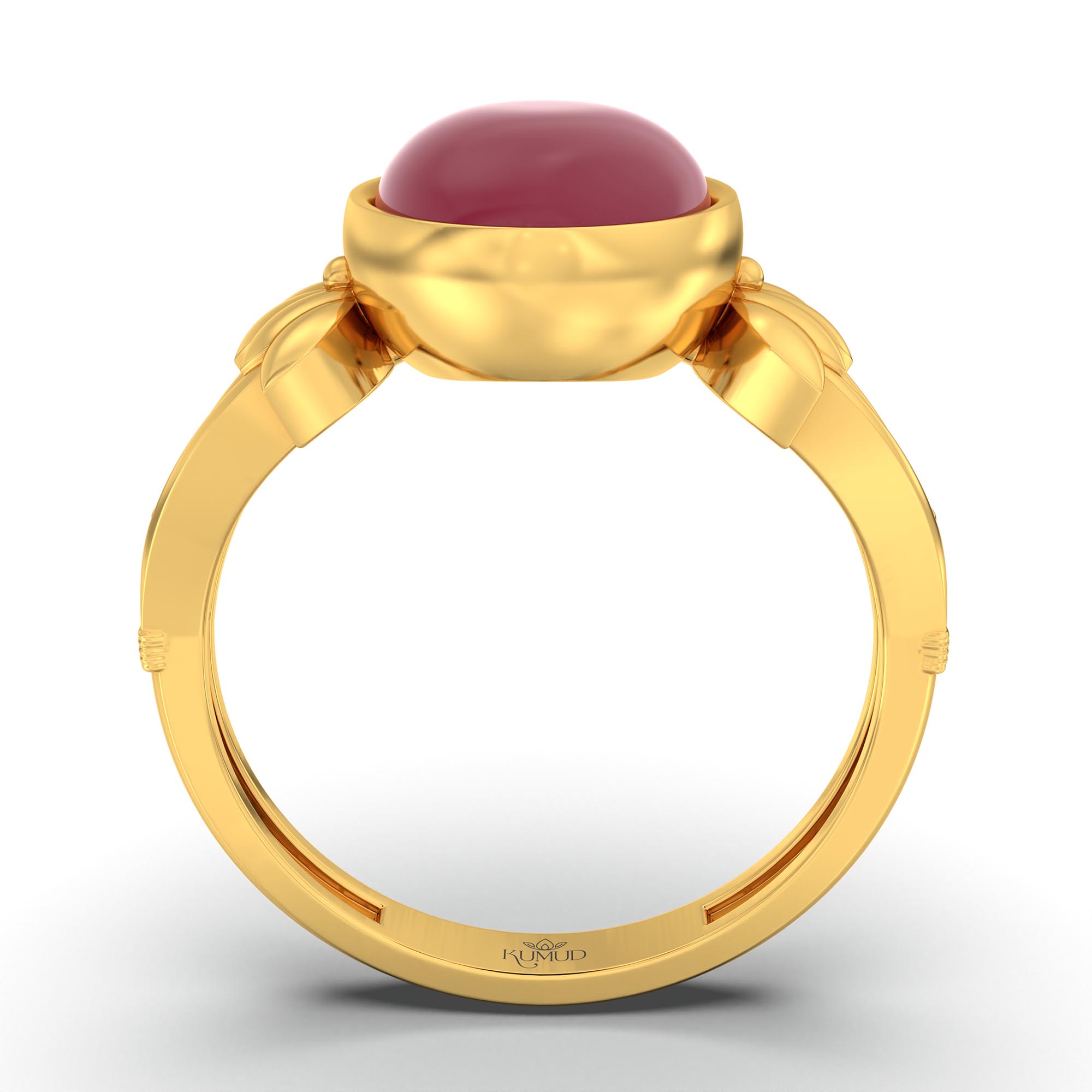 Ruby (Manik) Ring for Women in 22K Yellow Gold – Oval Cabochon 11x8 mm, Bezel Setting, 4 g (Design K14-3) thumbnail