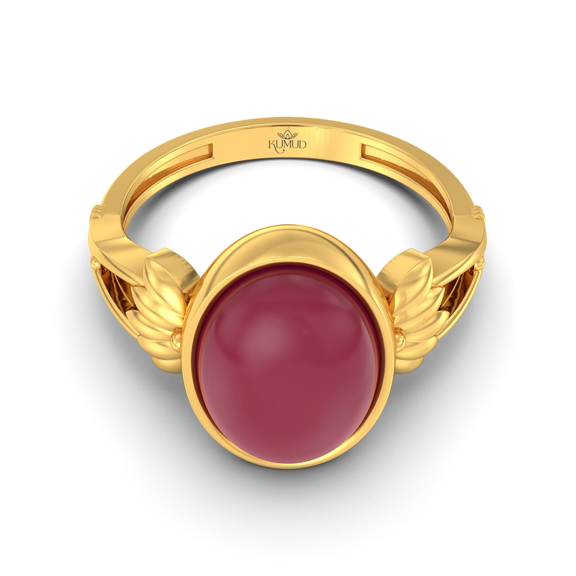 Ruby (Manik) Ring for Women in 22K Yellow Gold – Oval Cabochon 11x8 mm, Bezel Setting, 4 g (Design K14-3) thumbnail