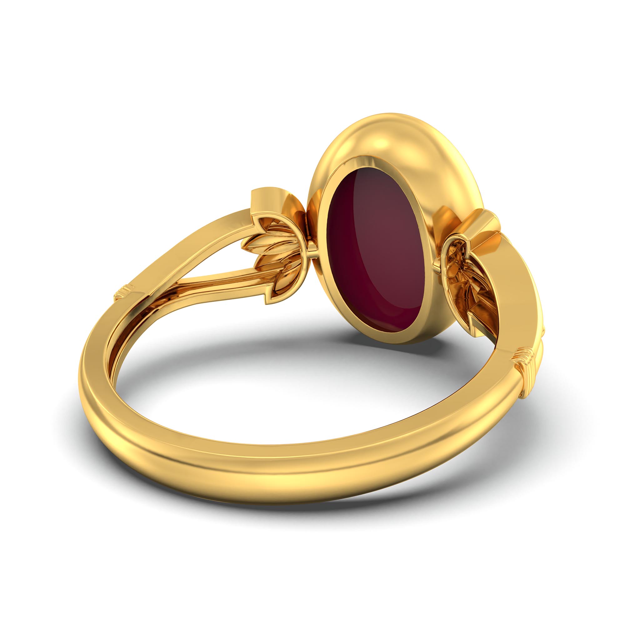 Ruby (Manik) Ring for Women in 22K Yellow Gold – Oval Cabochon 11x8 mm, Bezel Setting, 4 g (Design K14-3) thumbnail