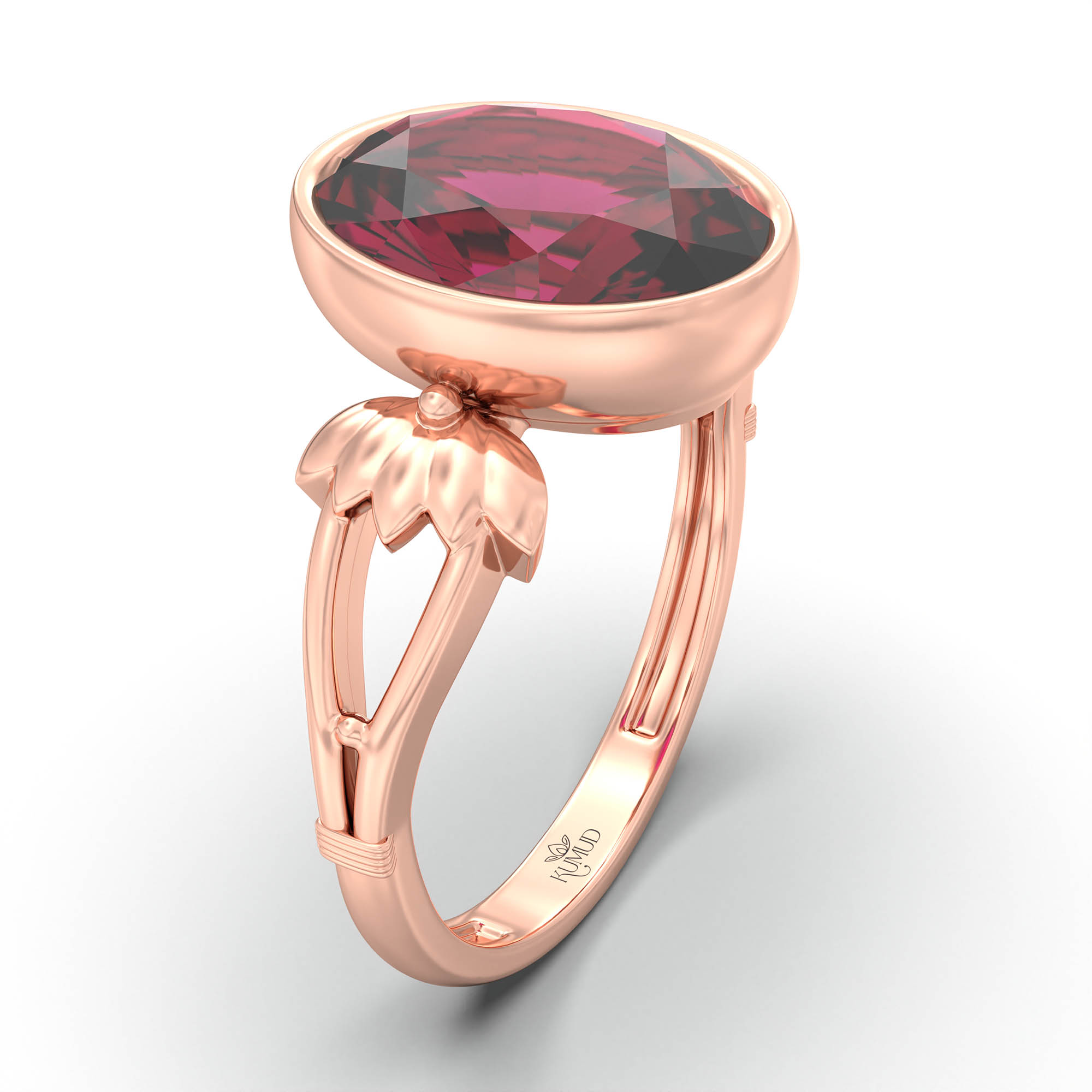 Ruby (Manik) Ring for Women in 18K Rose Gold – Oval 11x8 mm, Bezel Setting, 4 g (Design K14-3) thumbnail
