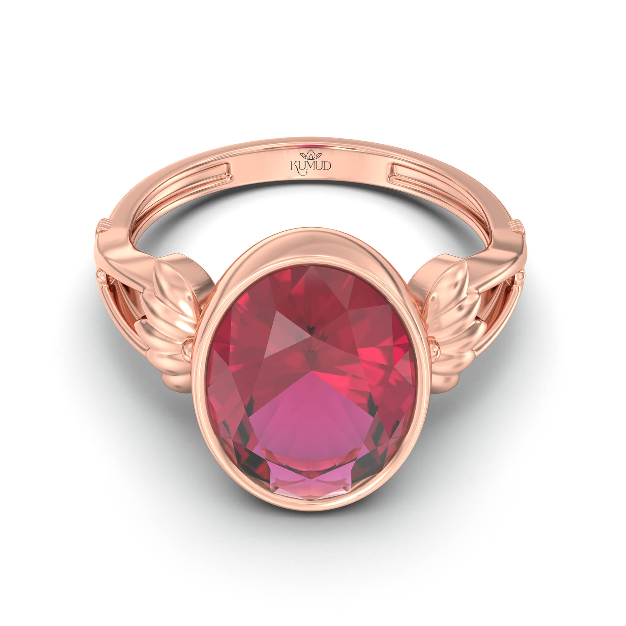 Ruby (Manik) Ring for Women in 18K Rose Gold – Oval 11x8 mm, Bezel Setting, 4 g (Design K14-3) thumbnail