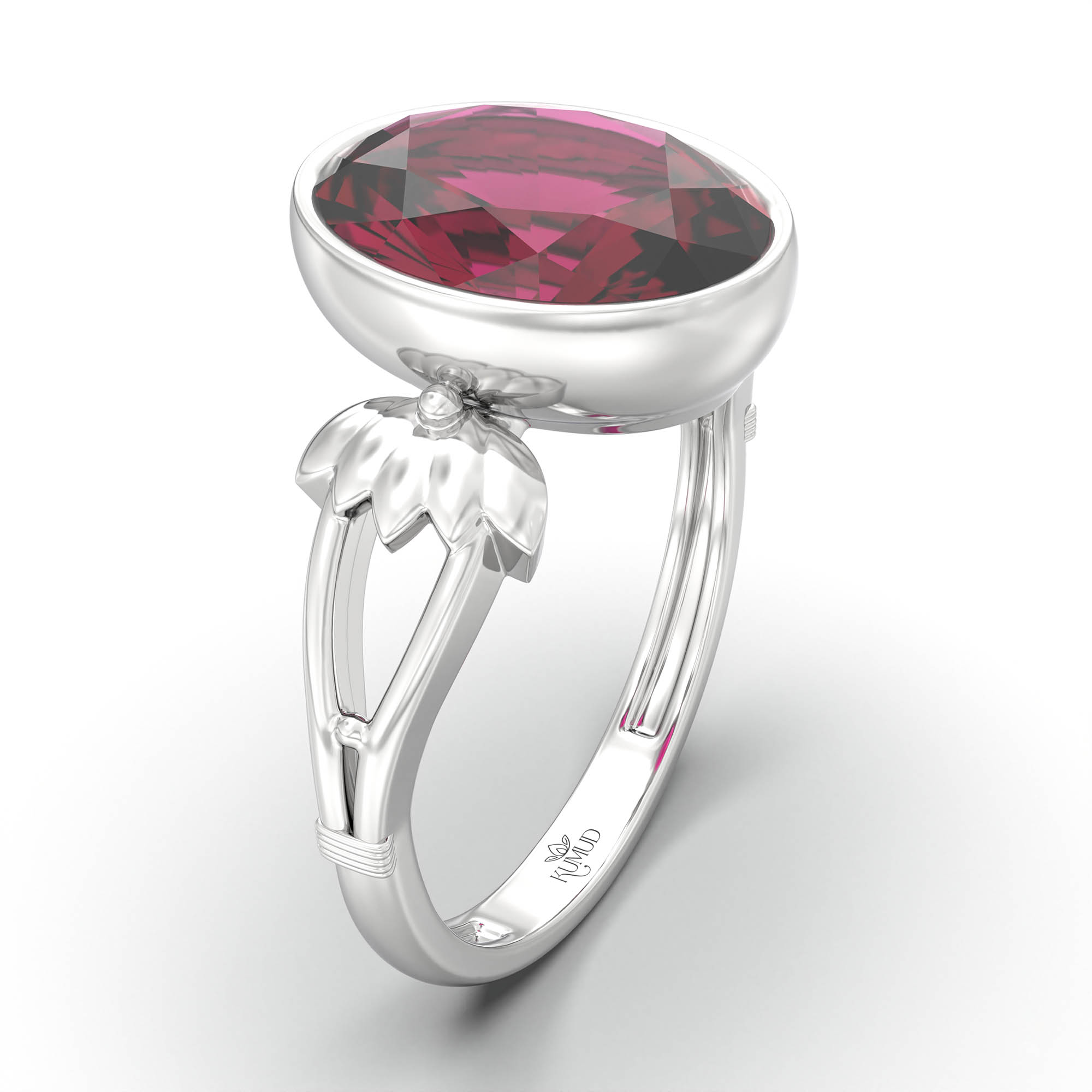 Ruby (Manik) Ring for Women in 18K White Gold – Oval 11x8 mm, Bezel Setting, 4 g (Design K14-3) thumbnail