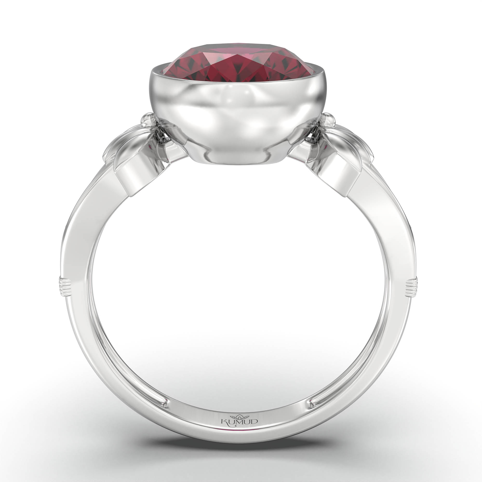 Ruby (Manik) Ring for Women in 18K White Gold – Oval 11x8 mm, Bezel Setting, 4 g (Design K14-3) thumbnail