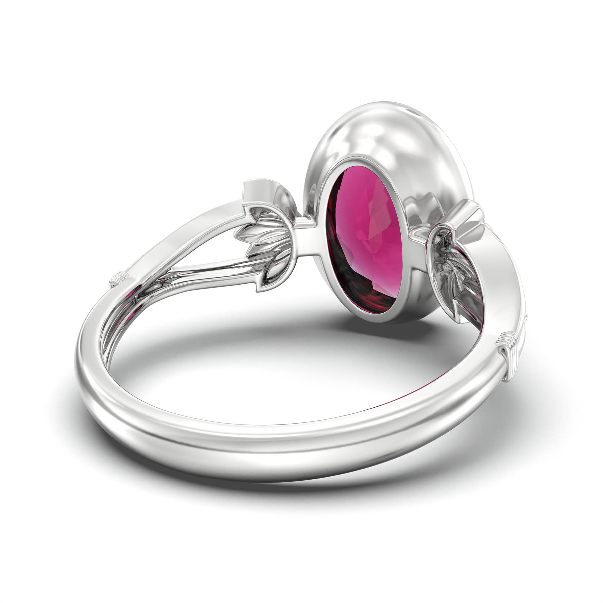 Ruby (Manik) Ring for Women in 18K White Gold – Oval 11x8 mm, Bezel Setting, 4 g (Design K14-3) thumbnail