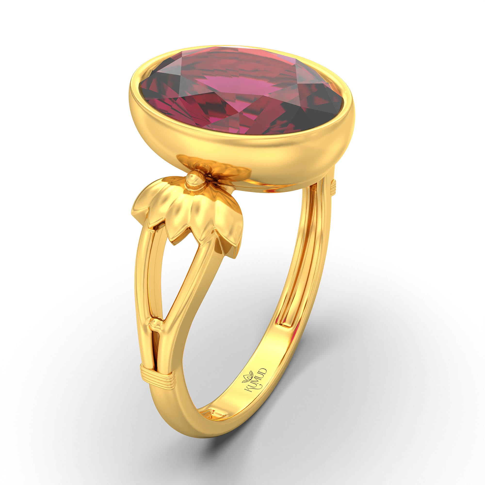 Ruby (Manik) Ring for Women in 22K Yellow Gold – Oval 11x8 mm, Bezel Setting, 4 g (Design K14-3) thumbnail