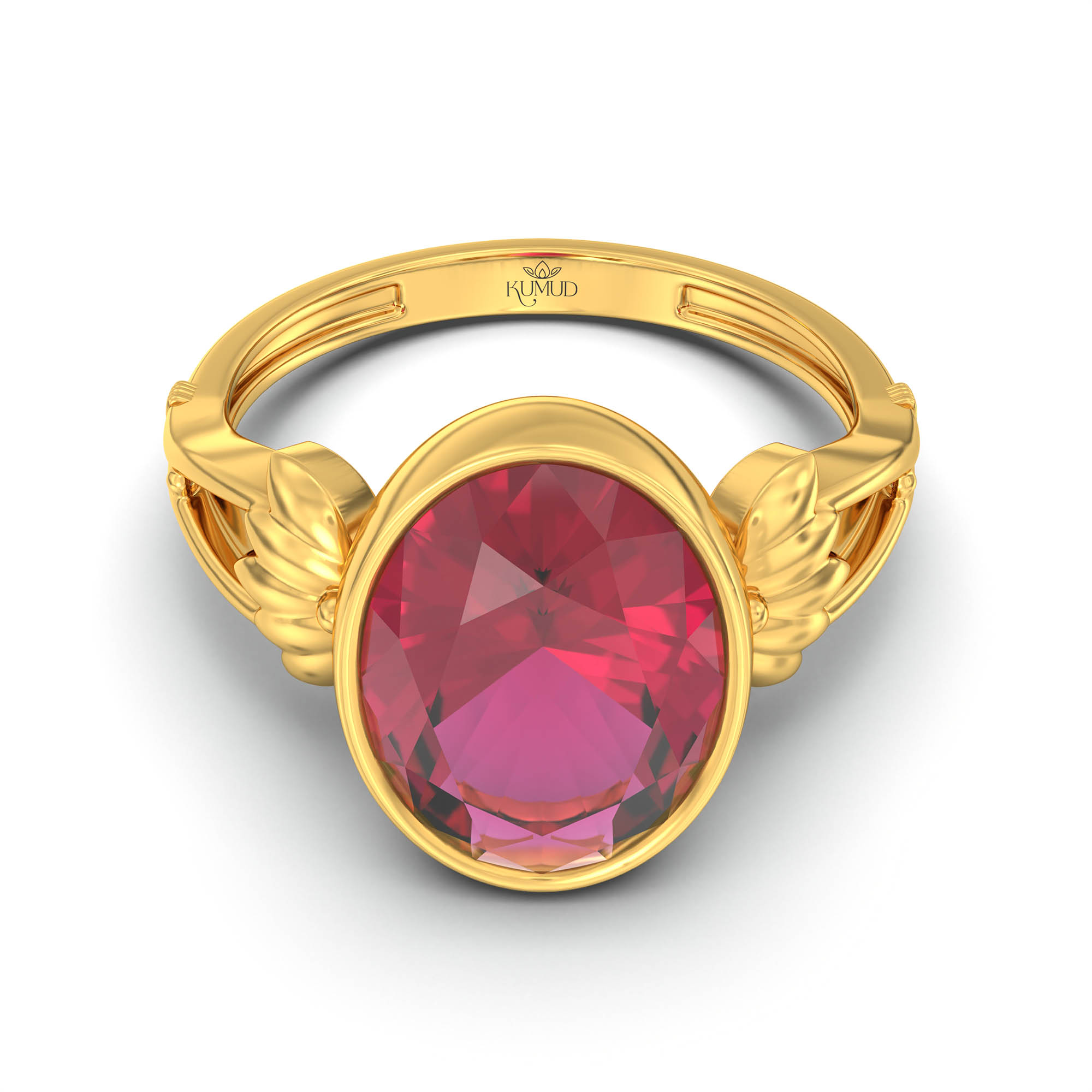 Ruby (Manik) Ring for Women in 22K Yellow Gold – Oval 11x8 mm, Bezel Setting, 4 g (Design K14-3) thumbnail