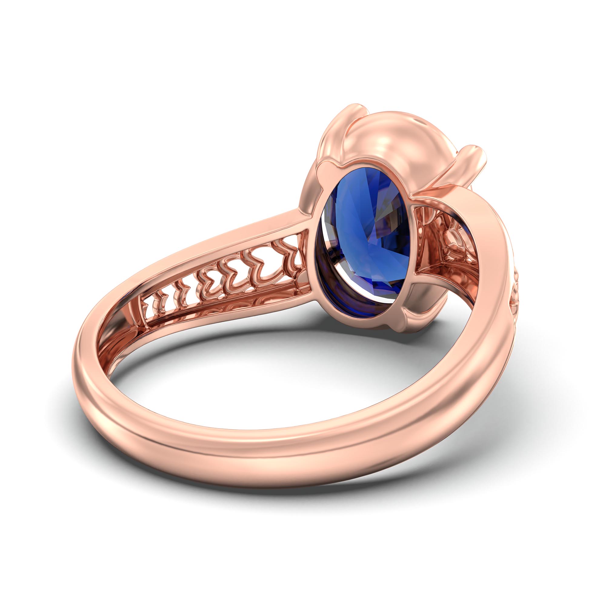 Blue Sapphire (Neelam) Ring for Women in 18K Rose Gold – Oval 11x8 mm, Prong Setting, 4 g (Design K14-4) thumbnail